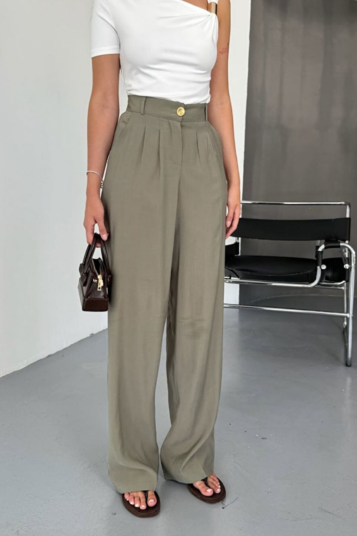 Feela Moda Kadın Modal Cupra Dokuma Pileli Palazzo Pantolon 2022