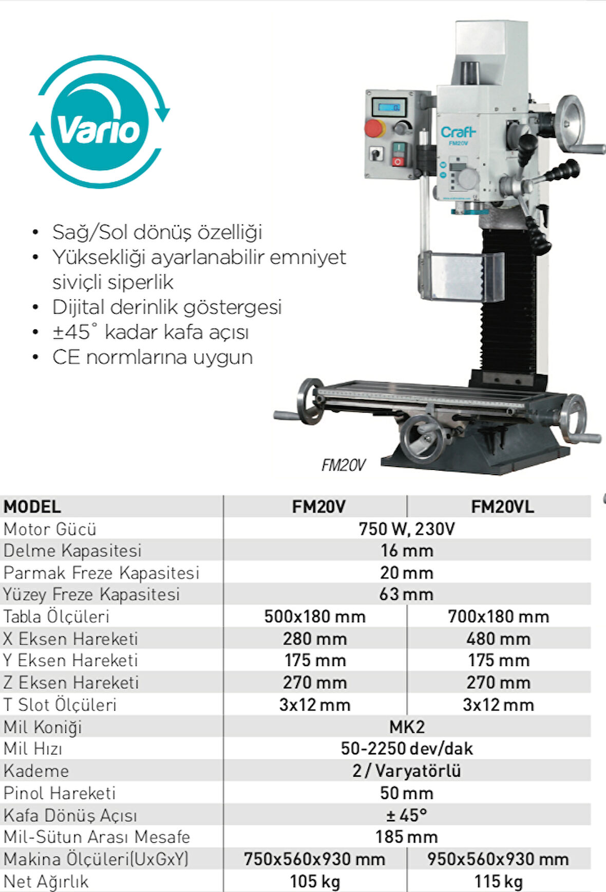 Craft FM20V Freze Makinası