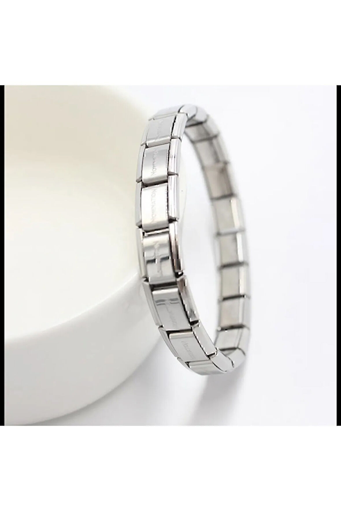 18 Cm Italian Charm Silver Detailed  Model Stainless Steel Bracelet FMACCESORİES