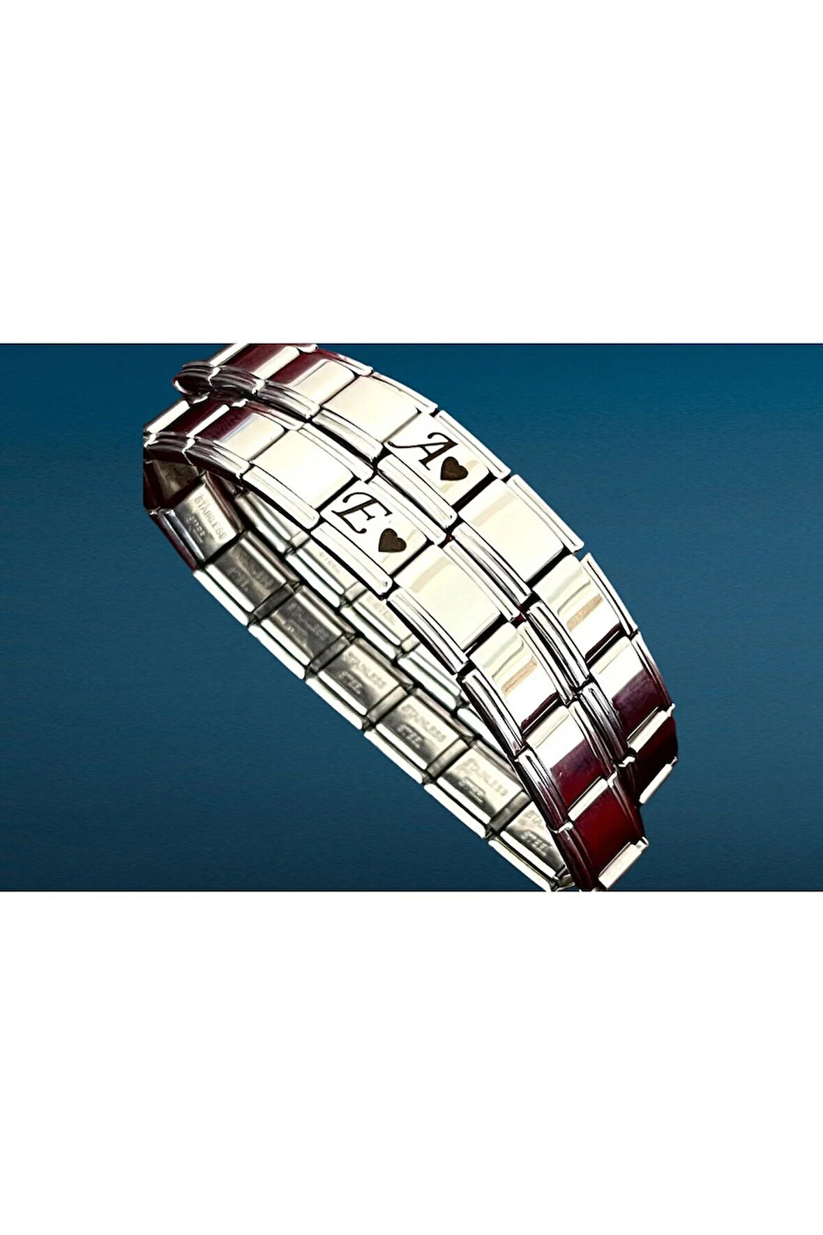 Çelik Bileklik Charmlı İtalyan Kalpli Harfli Kişiye Özel Kutulu 2 li Paslanmaz Hediye Kutulu