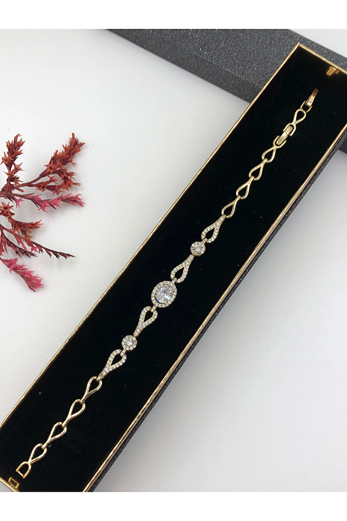 Her Kombine Uygun! Xuping Taşlı Altın Renk Kadın Bileklik 14 K Gold Renk 17+2 Cm kutulu Renk Atmaz