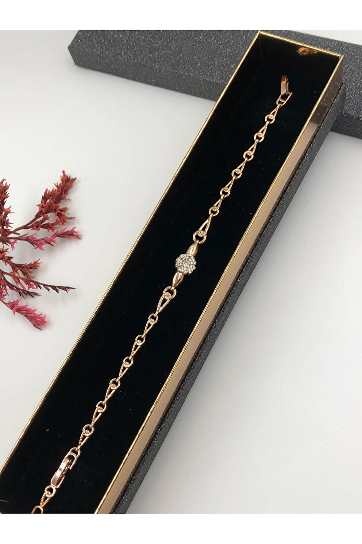 Her Kombine Uygun! Xuping Taşlı Altın Renk Kadın Bileklik Rose Bakır Renk 17+2 Cm kutulu Renk Atmaz