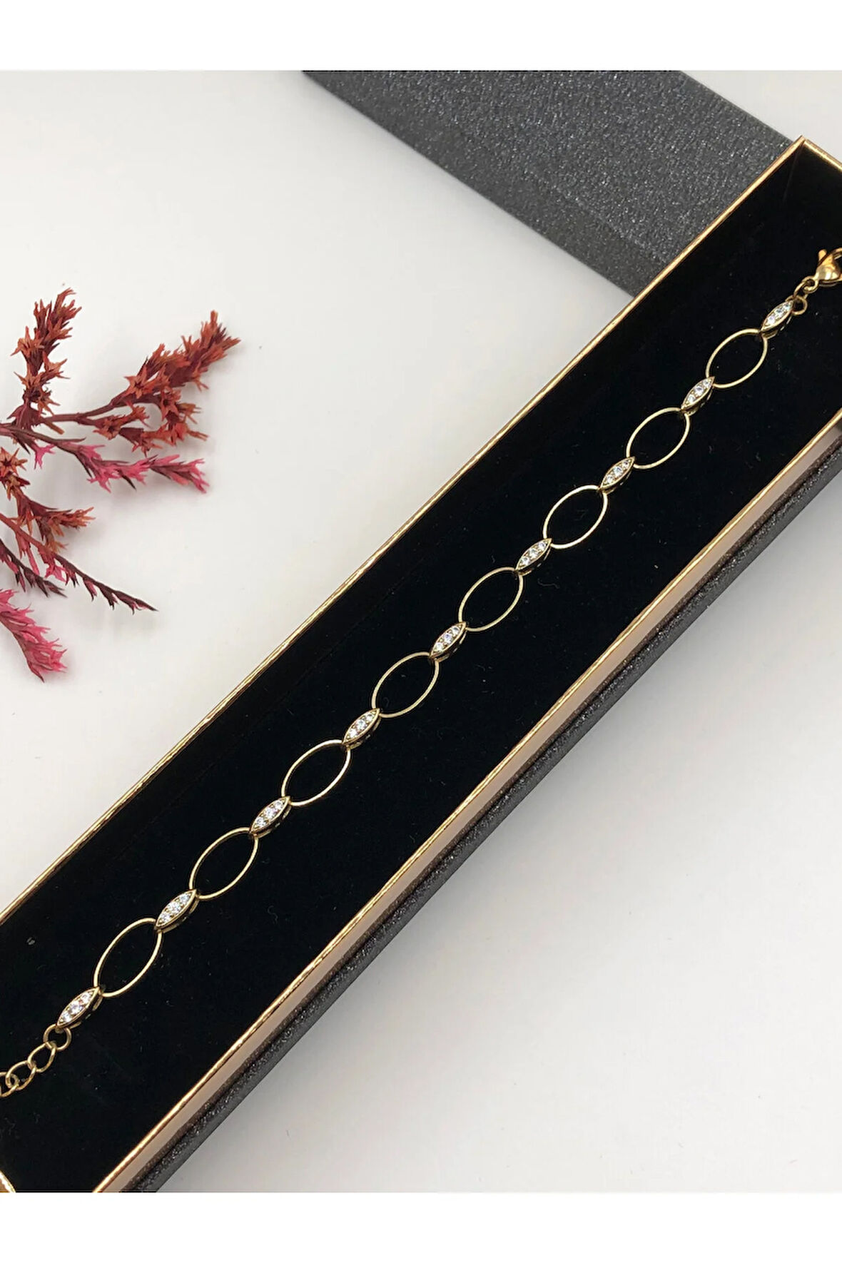 Her Kombine Uygun! Xuping Taşlı Altın Renk Kadın Bileklik 14 K Gold Renk 15-20 Cm kutulu Renk Atmaz