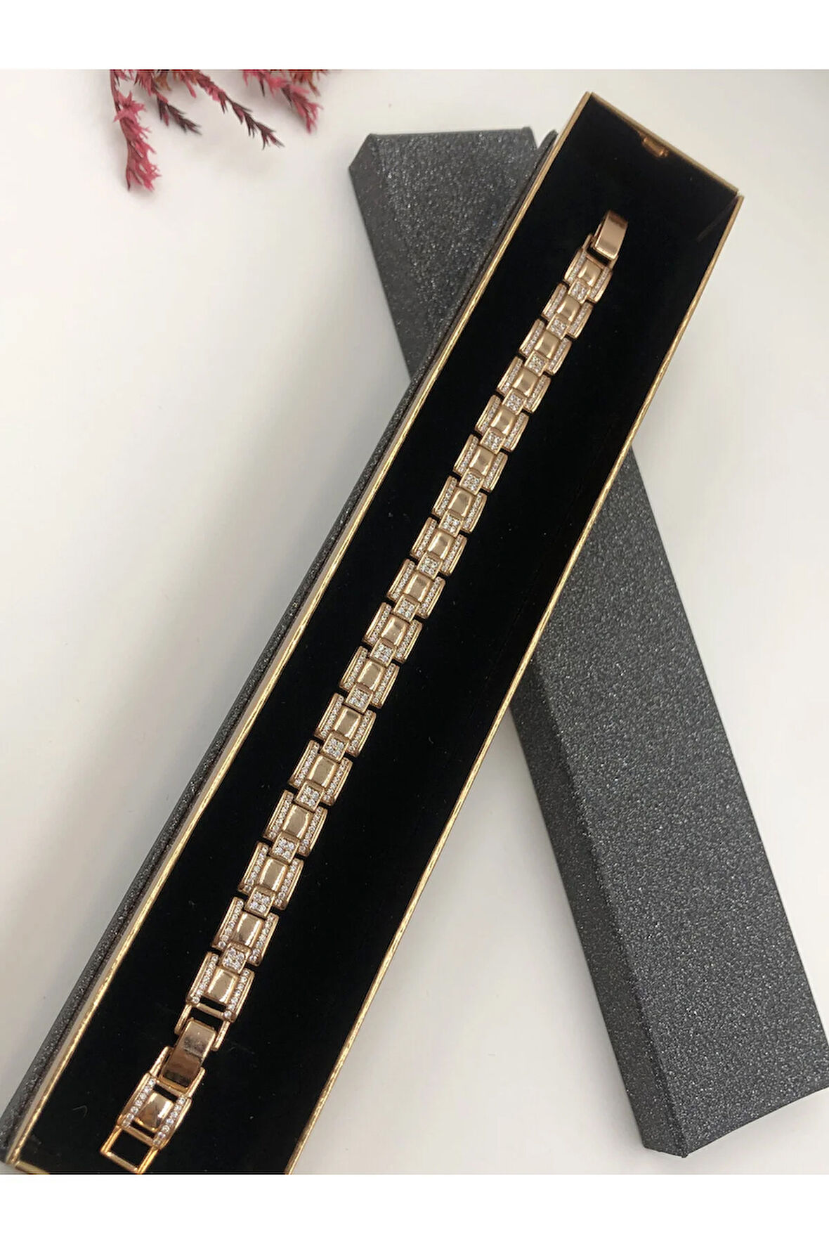 XUPİNG JEWELRY ÇELİK KADIN BİLEKLİK TAŞLI ZİNCİR ROSE BAKIR RENGK 17+2 CM FATURALI RENK GARANTİLİ