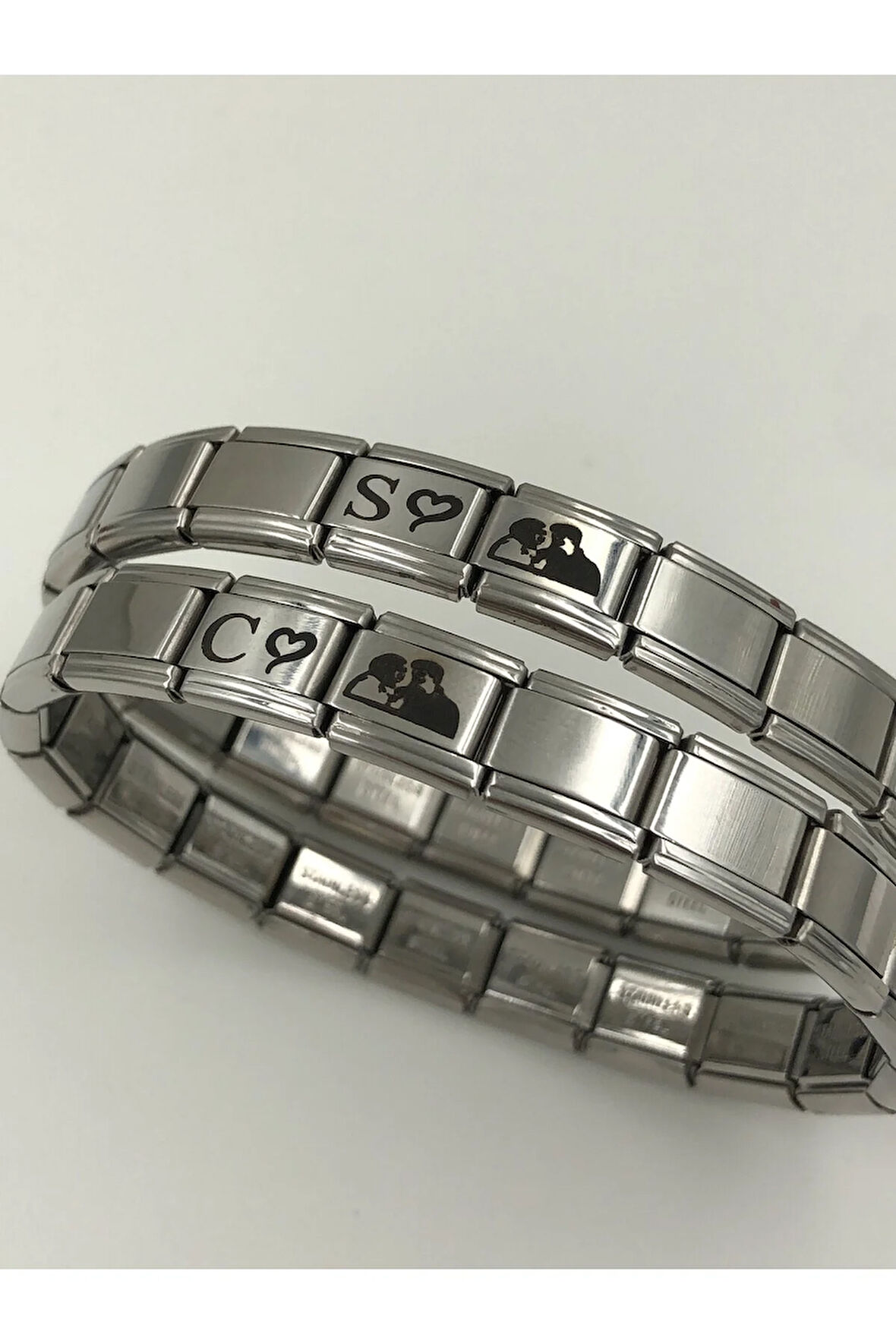 Kişiye Özel Resimli İsimli Harfli İtalyan Charm Anı Çelik Çift Bilekliği (2 ADET) KUTULU