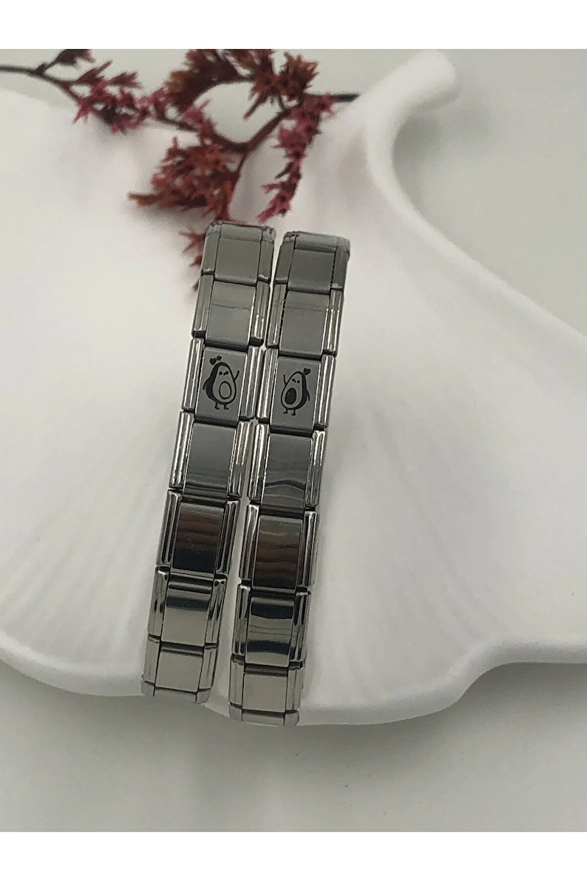 KALPLİ AVAKADO İTALYAN CHARM ANI ÇELİK ÇİFT BİLEKLİĞİ 2 ADET) KUTULU NOT YAZILABİLİR FMACCESORİES