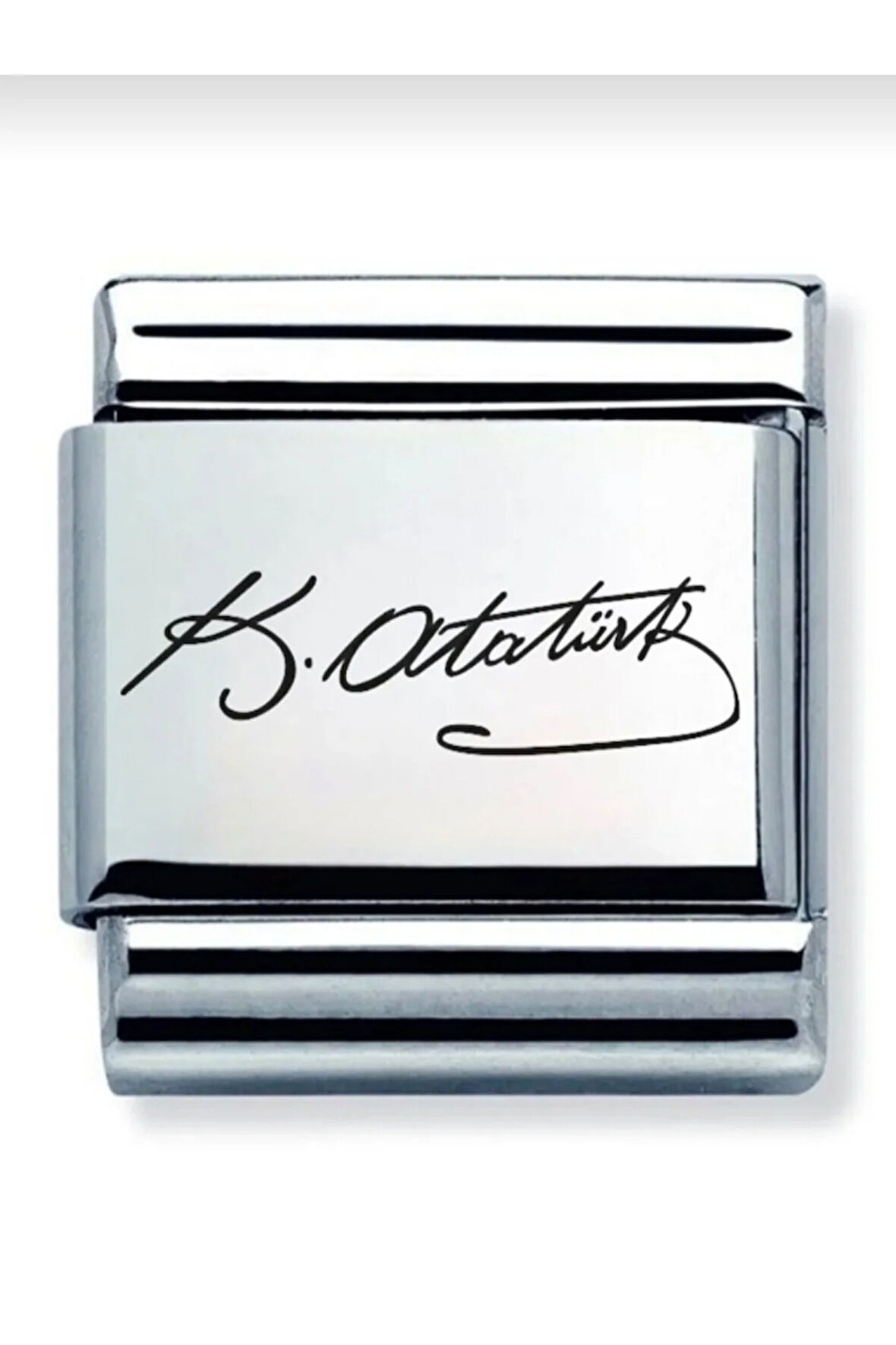 İTALYAN ÇELİK KEMAL ATATÜRK İMZASI CHARM SİYAH LAZER BASKIDIR FMACCESORİES