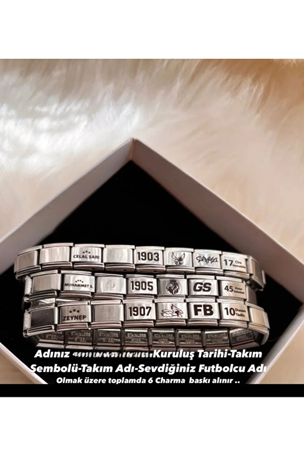 İTALYAN ÇELİK BİLEKLİK 5 ADET KİŞİSELLEŞTİRİLEBİLİR CHARMLI