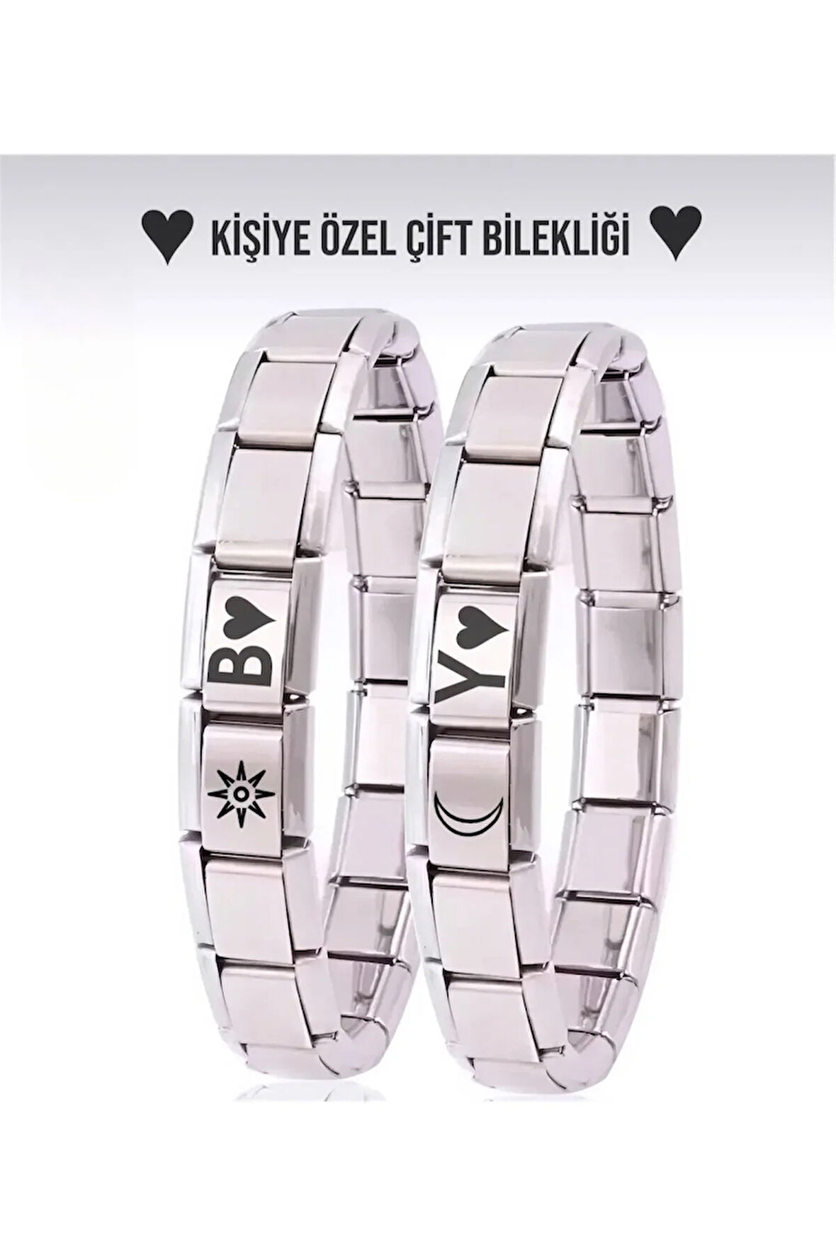 Çelik güneş ve ay çift bileklik sevgili kombin sevgililer günü hediye