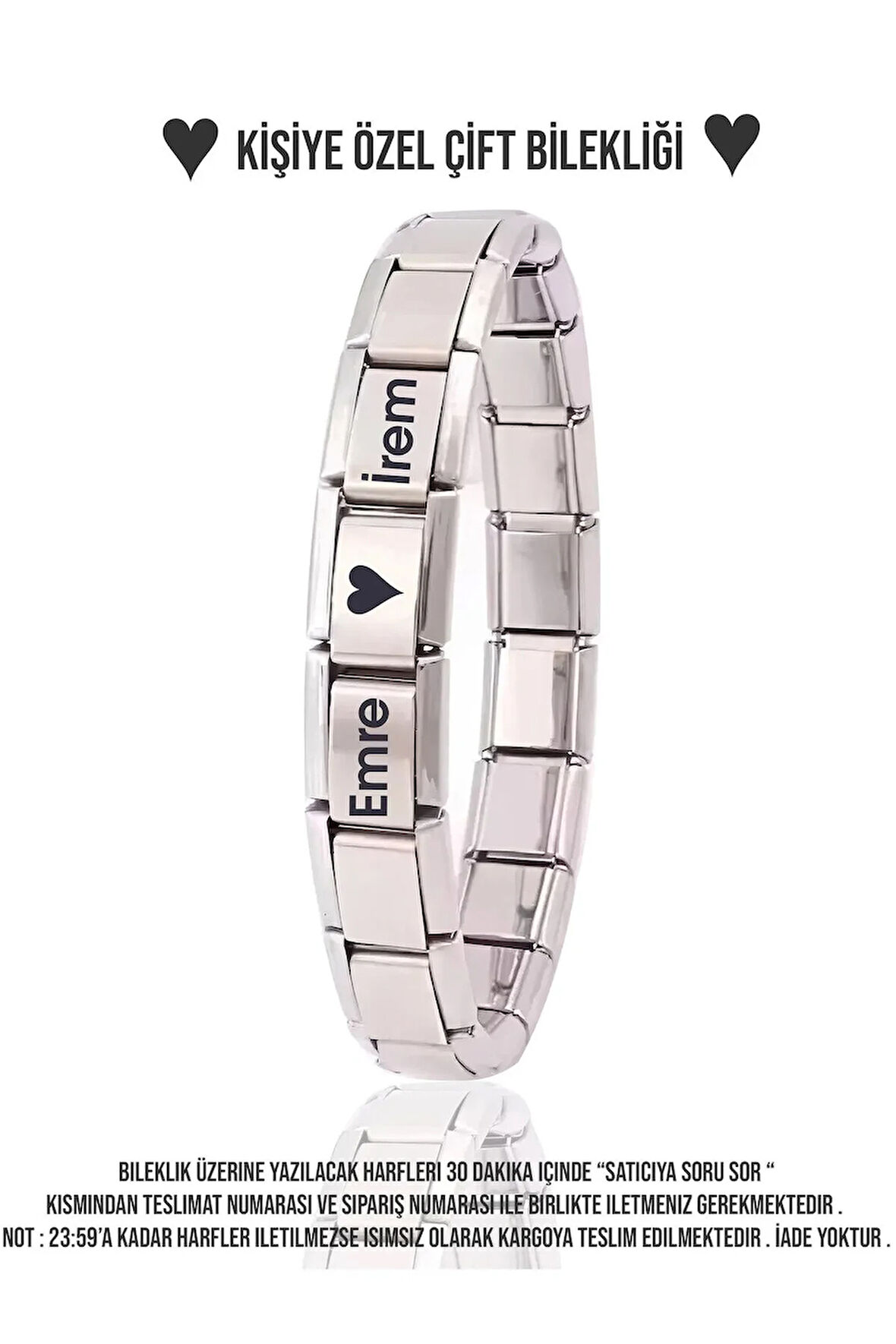 Evrim Akdamar- Isim Yazılı Italyan Charm Çelik Bileklik Sevgiliye Hediye - Çift Bilekliği (1 ADET)