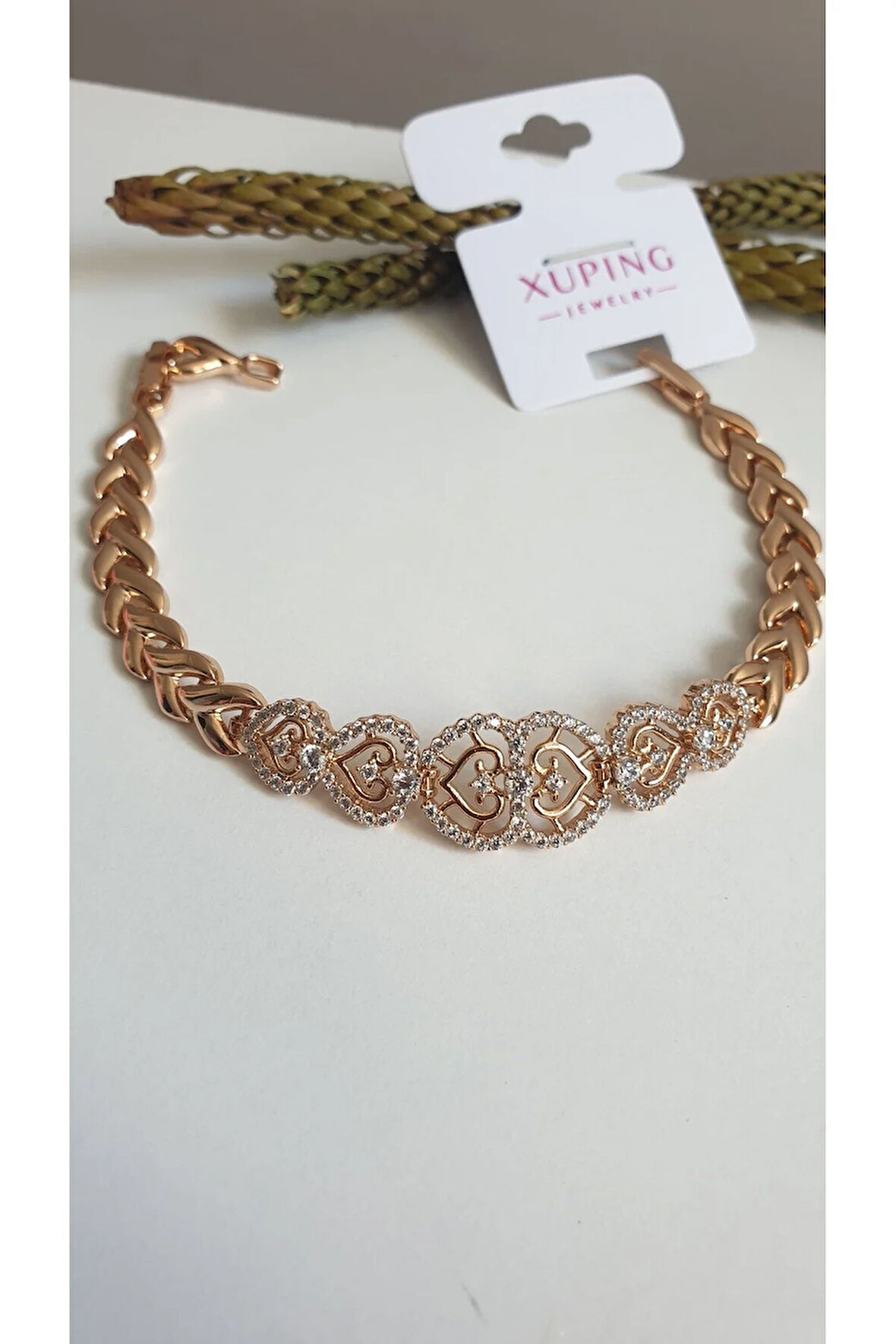 ÇELİK BİLEKLİK XUPİNG BALIK SIRTI TAŞLI ROSE GOLD RENK ANTİALERJİK KARARMAZ SERİ 18 CM FMACCESORİES