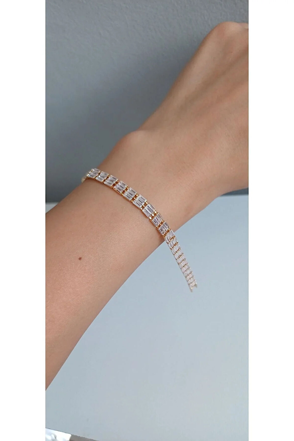 ÇELİK BİLEKLİK KADIN SU YOLU BAGET TAŞLI KESME BAGET 316L KARARMAZ RENK ATMAZ 16 CM ANTİ ALERJİK