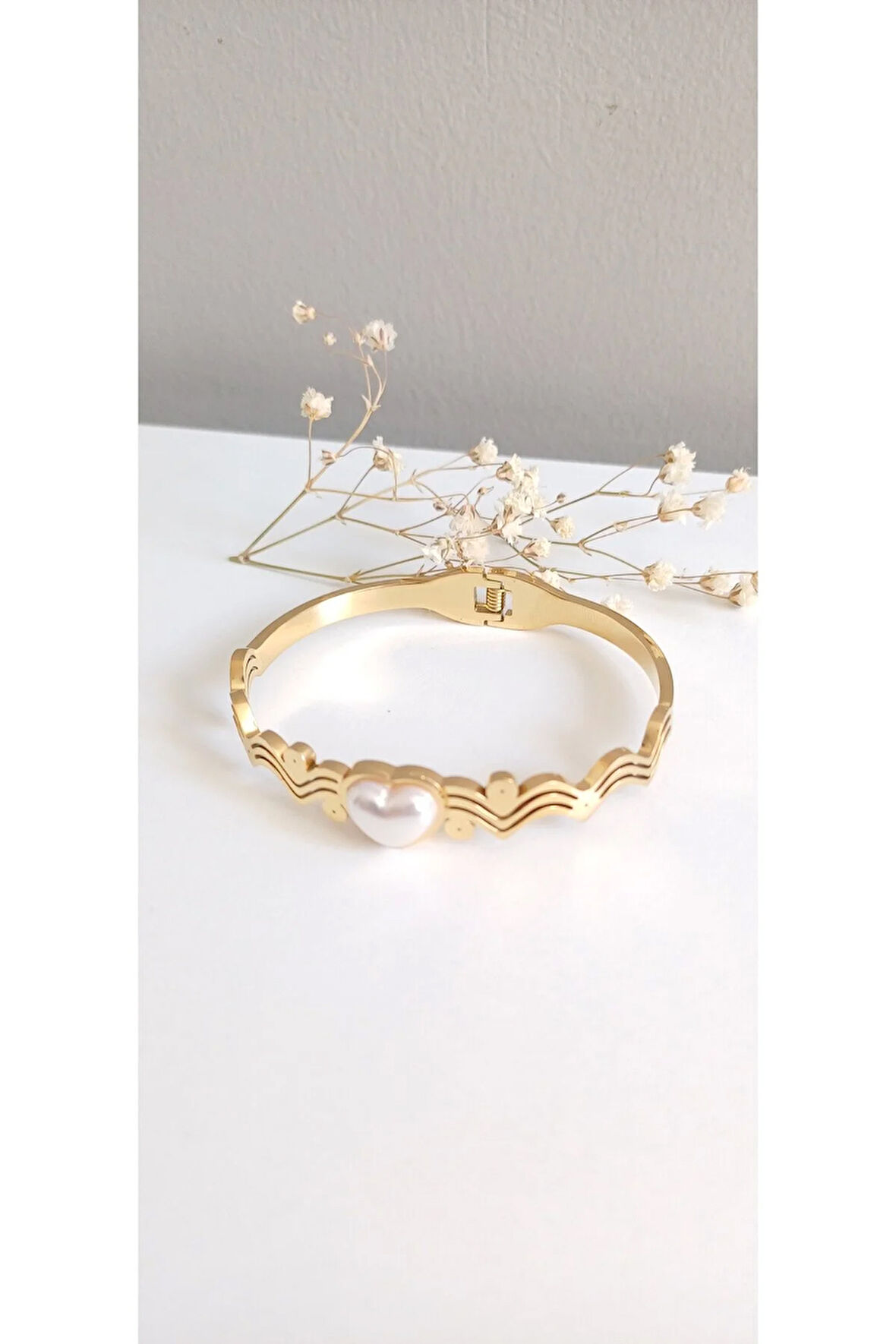 ÇELİK KELEPÇE SEDEFLİ  KALPLİ PASLANMAZ  316L ÇELİK GOLD  MODEL