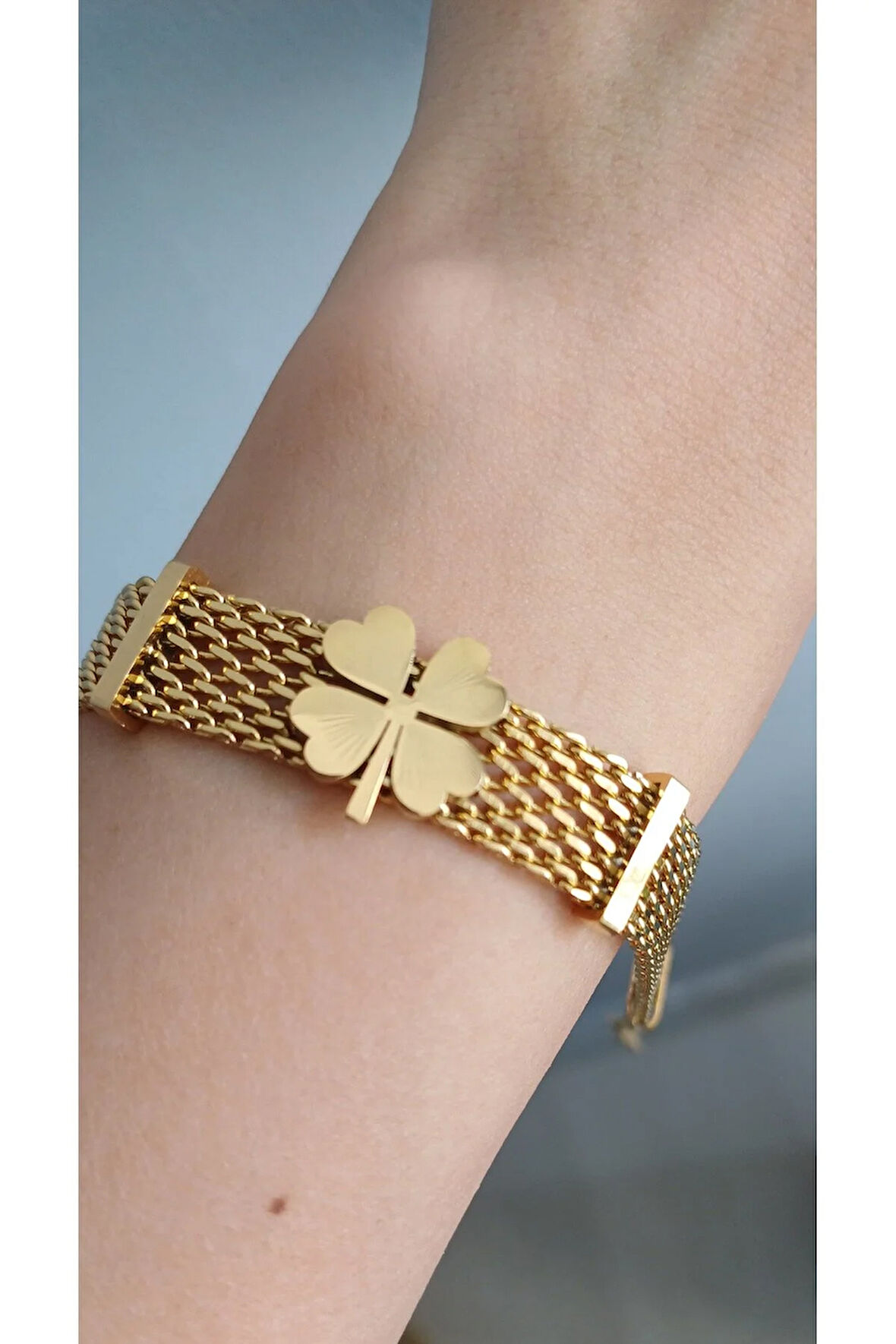 YONCA BİLEKLİK ÇELİK HASIR 316L PASLANMAZ RENK GARANTİLİ GOLD HASIR YONCA SARMAL BİLEKLİK