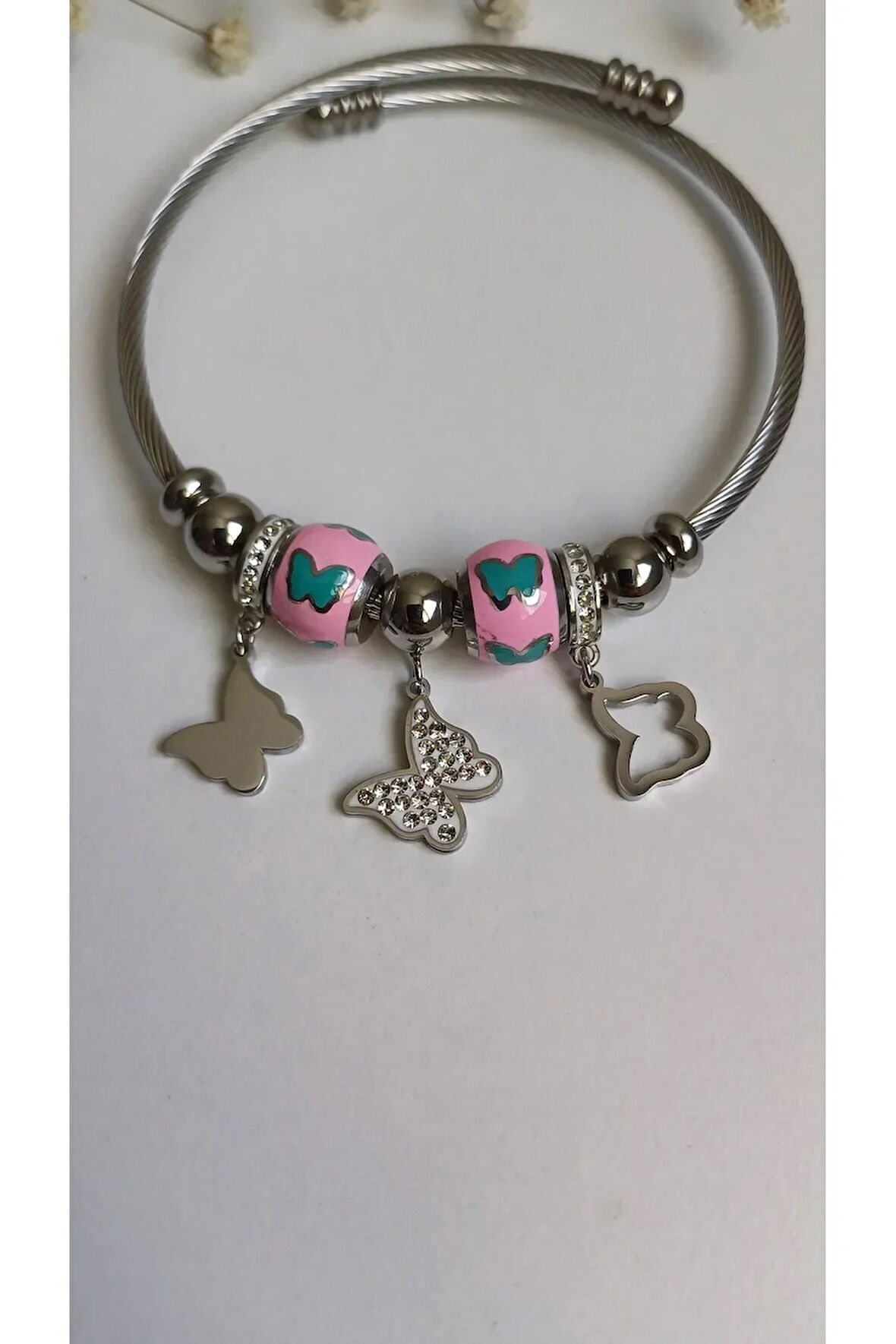 KELEBEKLİ ÇELİK PNDRA CHARM BİLEKLİK 316L ÇELİK ANTİALERJİK CHARMLARI DA ÇELİKTİR