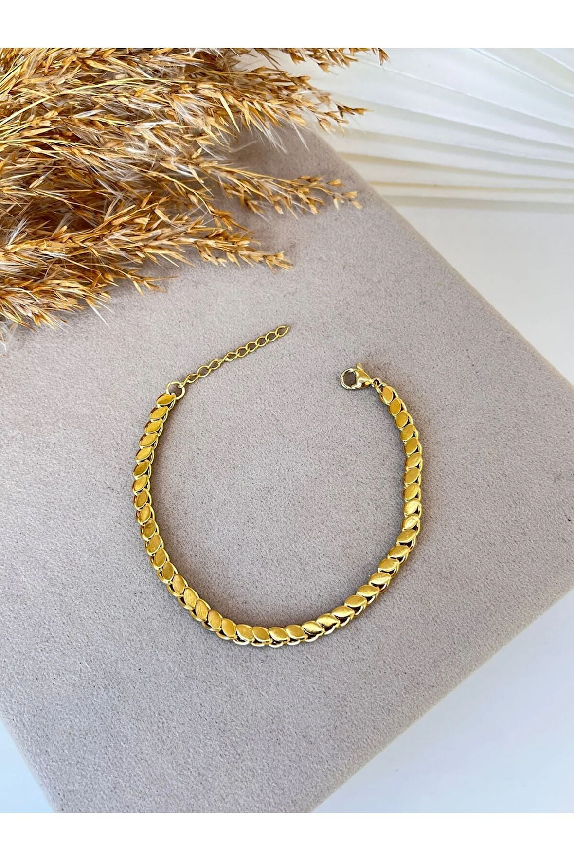 İnce Arpa Model Gold Kadın Çelik Bileklik