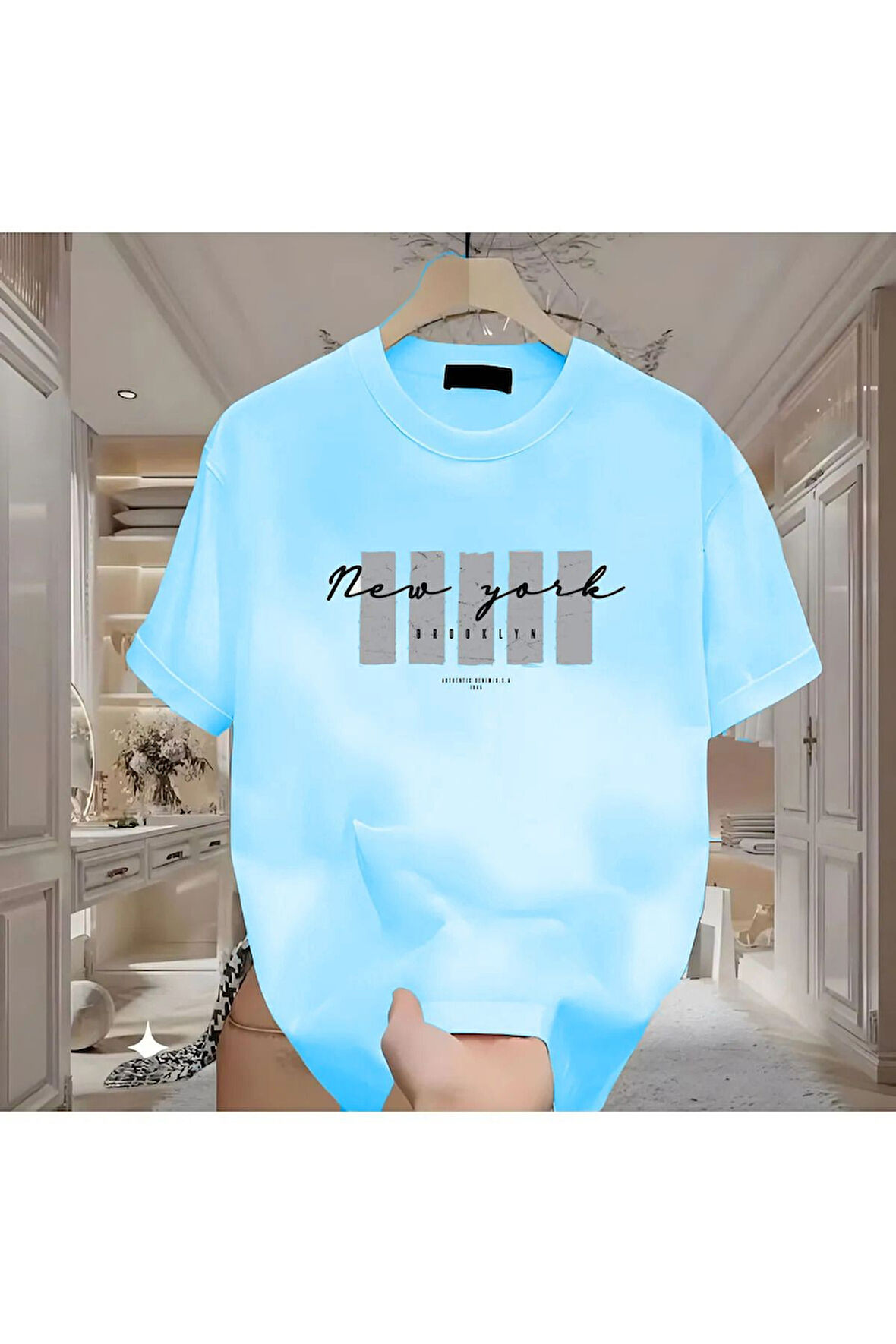 New York X Baskılı Beyaz Tshirt
