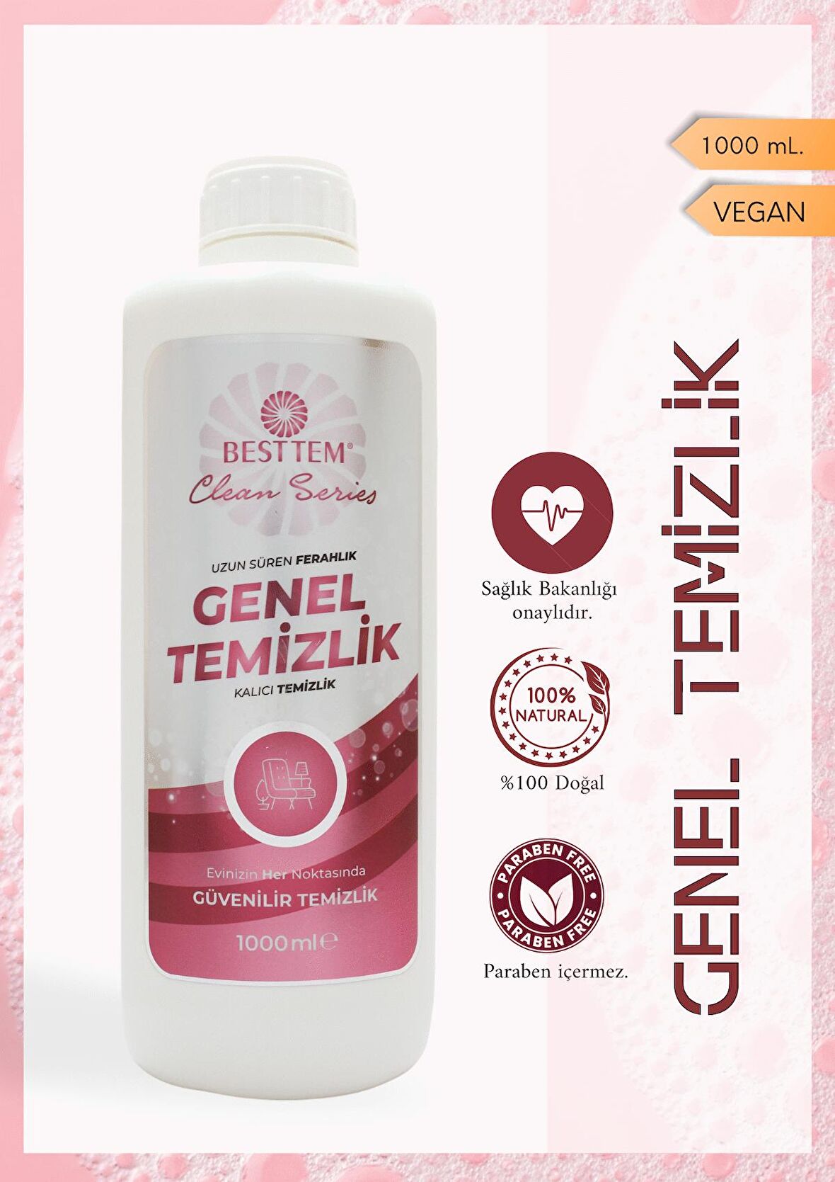 Genel Temizlik Kalıcı Koku Mobilya Ayna Kapı Laminant Temizleyici %100 Bitkisel 1000ml