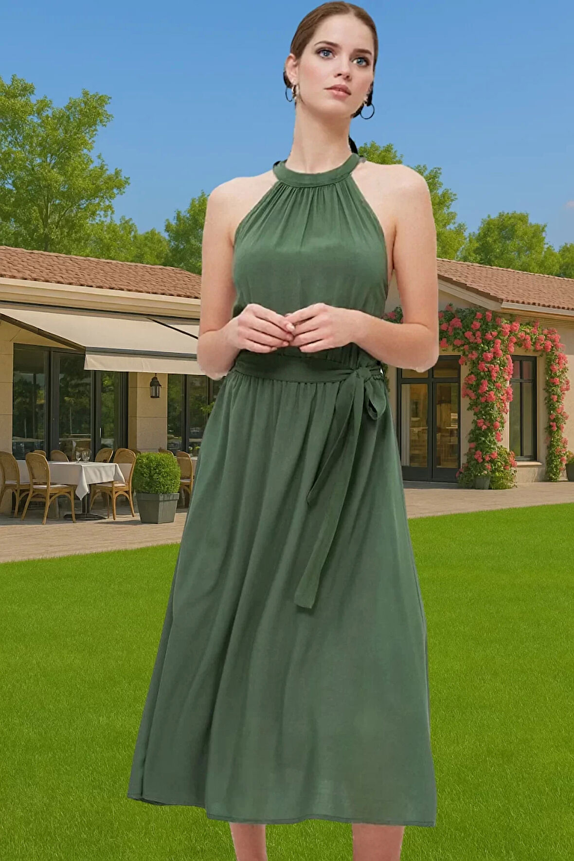 Rahat Viskoz Dokuma A Kesim Midi Elbise Kuşak Detayı ile Konforlu Kesim Şık Görünüm Seçkin Malzeme