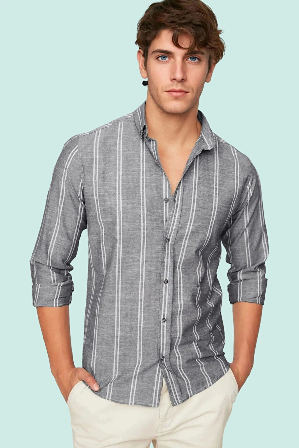 Erkek Basic Gömlek Slim Fit Pamuk Günlük İş Kombinleri için İdeal Yaz Aylarının Vazgeçilmezi