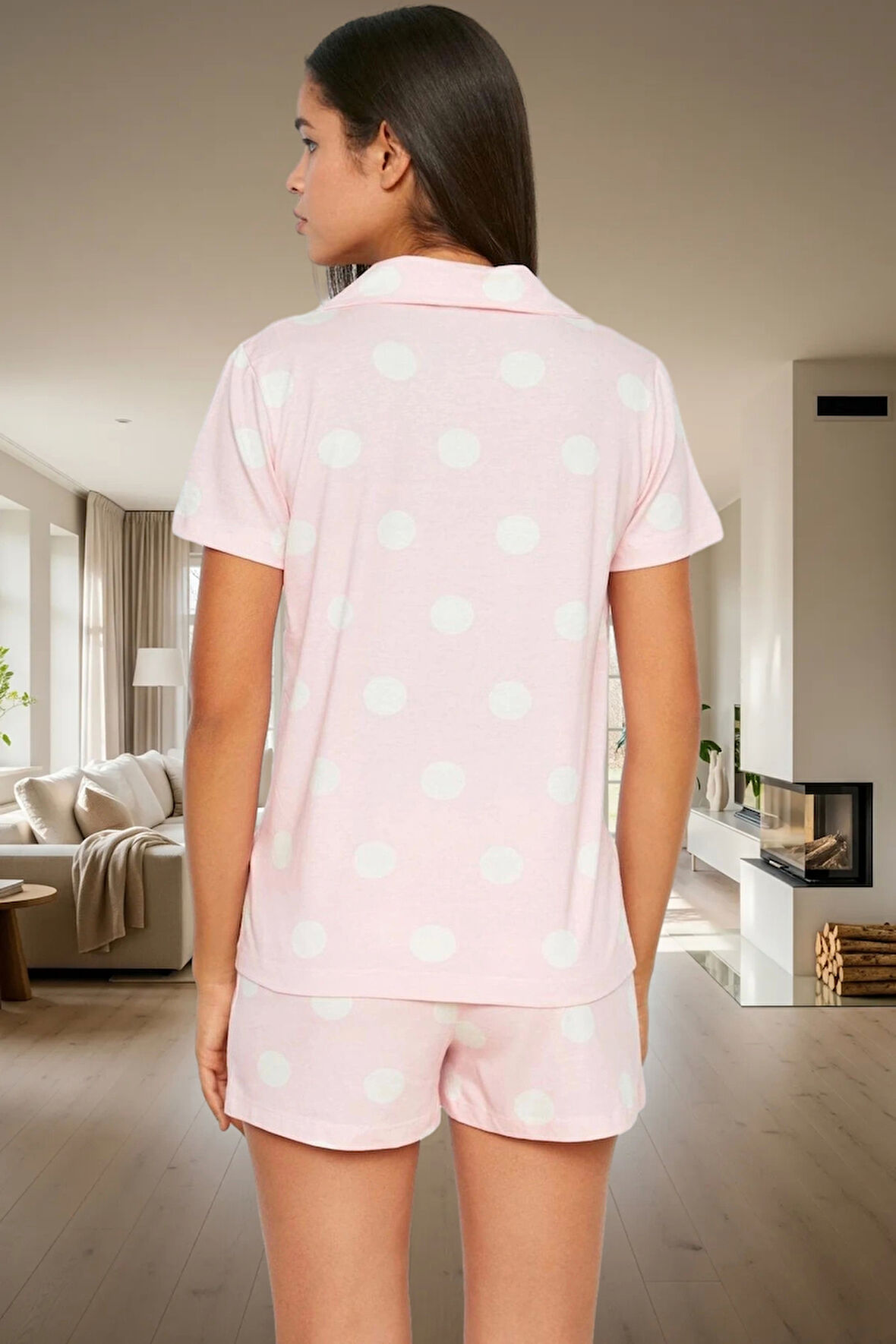 Yazlık Homewear Pijama Takımı Pamuklu Puantiyeli Kısa Kollu Regular Kalıp Profesyonel Görünüm