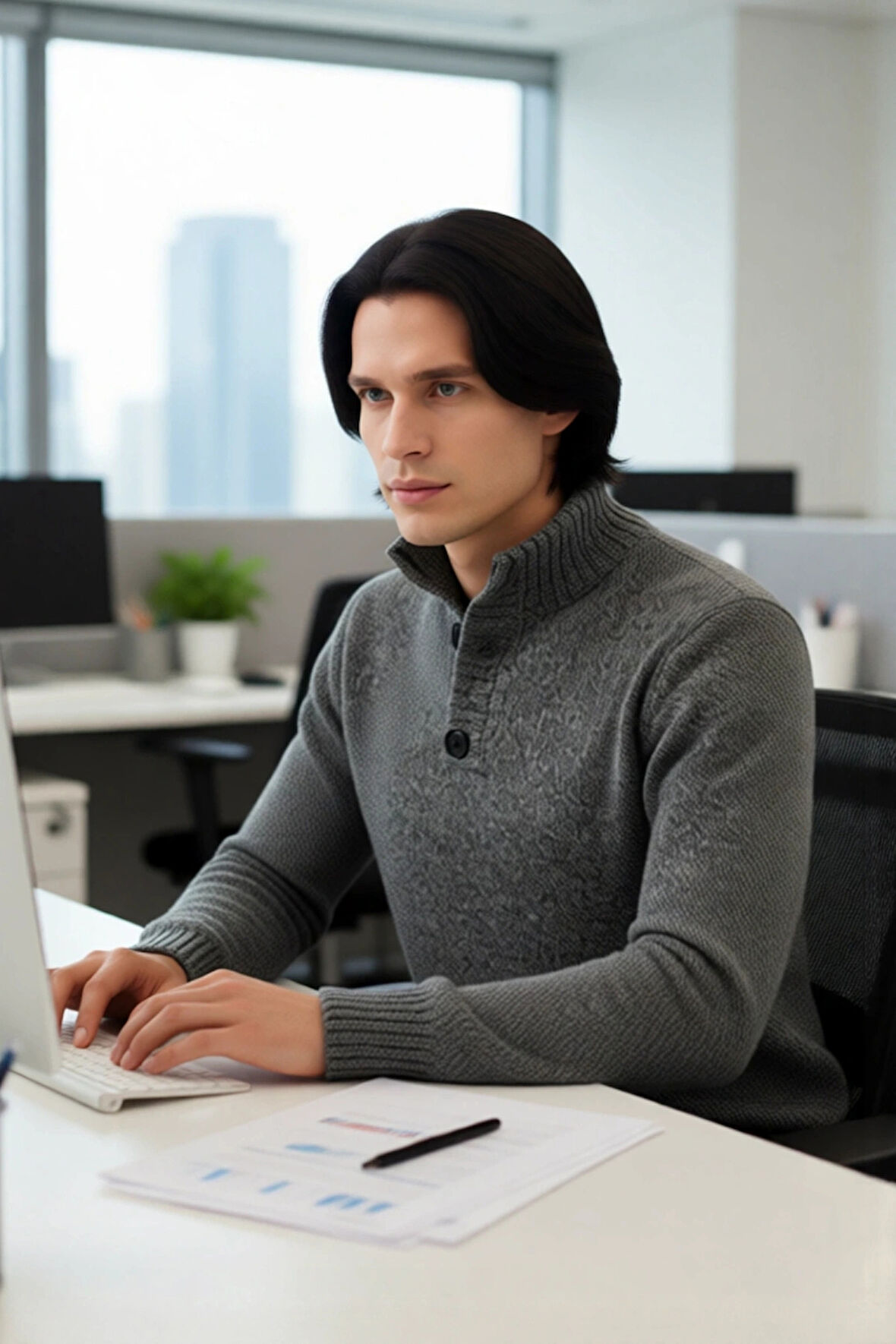 Erkek Gri Kalın Triko Düğmeli Dik Yaka Kazak Casual Ortamlar İçin Konforlu ve Şık Tasarım Kaliteli