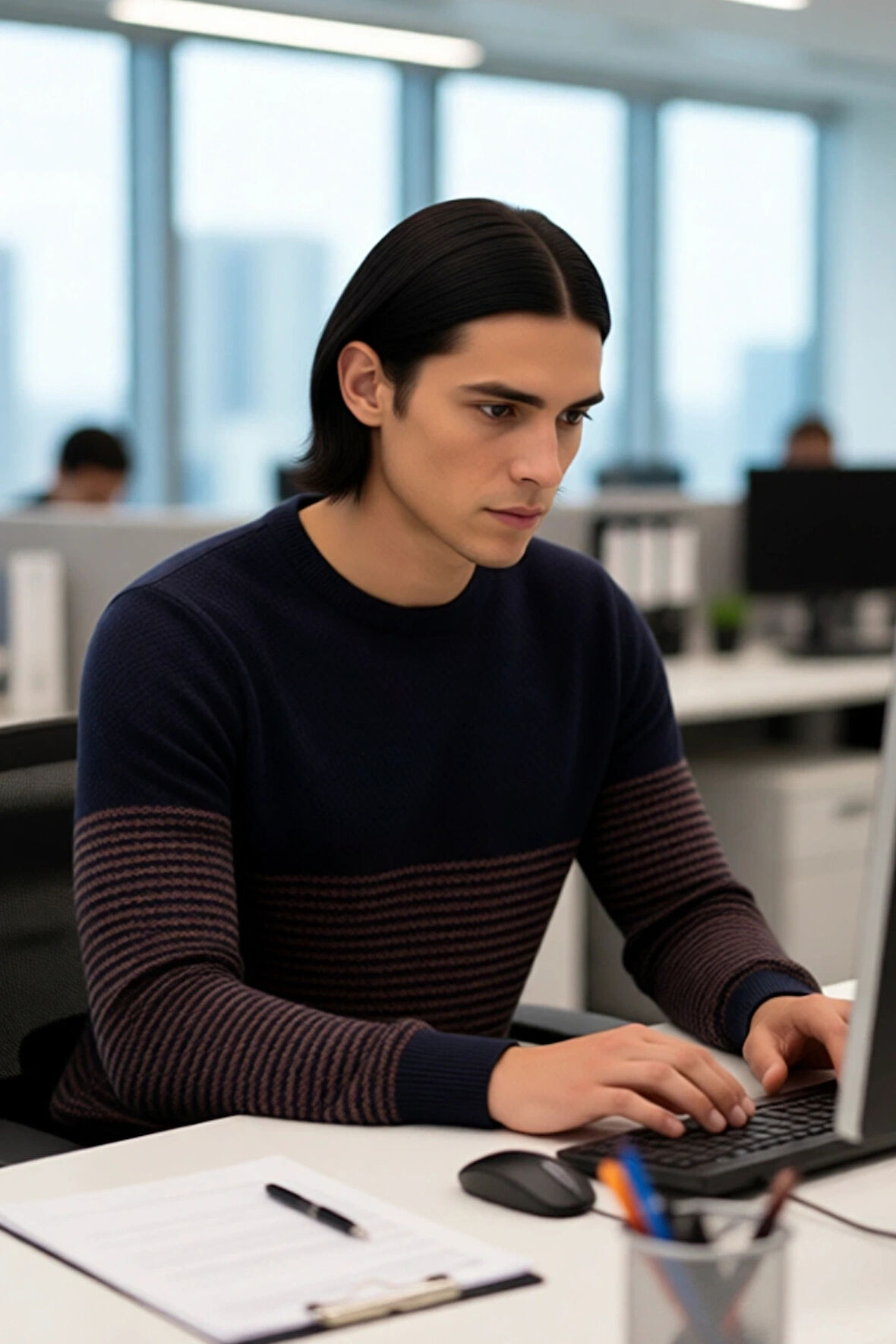 Erkek Uzun Kol Bisiklet Yaka Çizgili Triko Kazak Soğuk Havalarda Şıklık ve Konfor Sunar Kaliteli