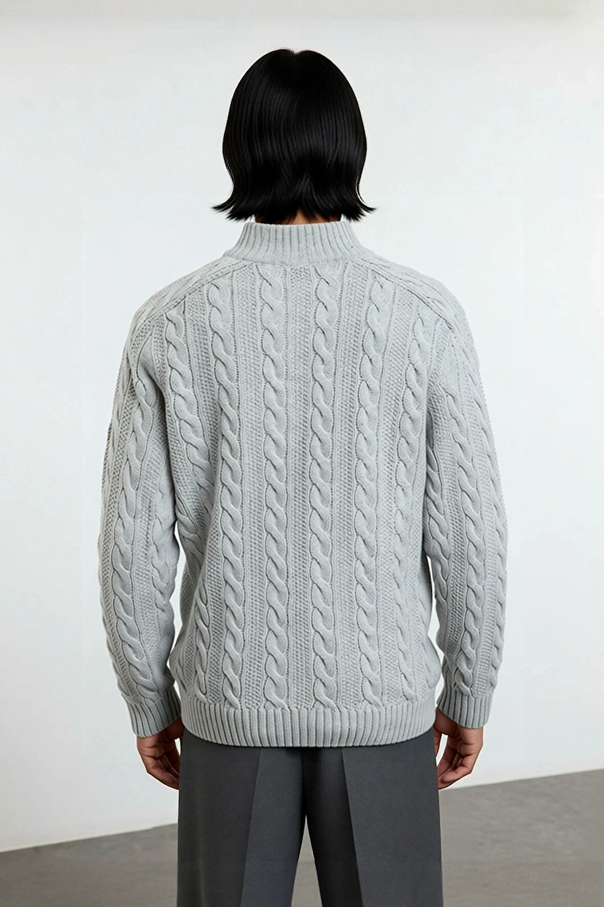 Unisex Modern Regular Fit Fermuarlı Saç Örgü Kalın Triko Kazak Soğuk Günlerde Sıcaklık Ve Stil