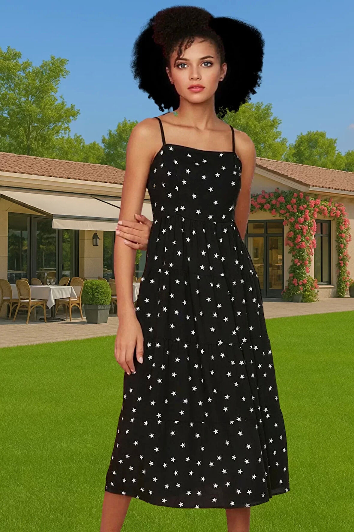 Şık ve Rahat A Kesim Çiçek Desenli Midi Viskoz Elbise Günlük Kullanım İçin Zarifane Tasarım