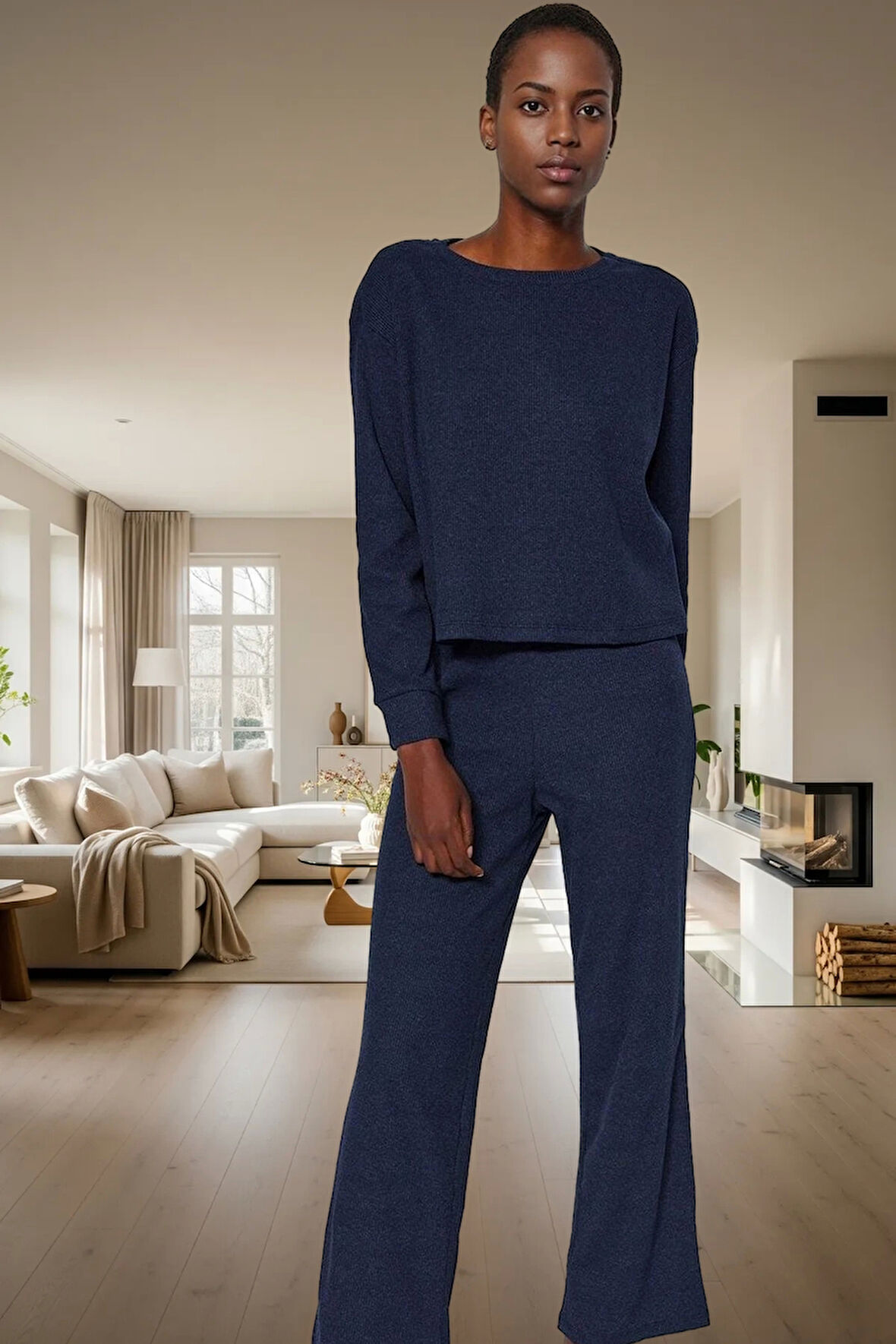 Pamuklu Pijama Takımı Örme Kumaş Rahat Kalıp Kış İçin İdeal Konforlu Kesim Yüksek Kalite