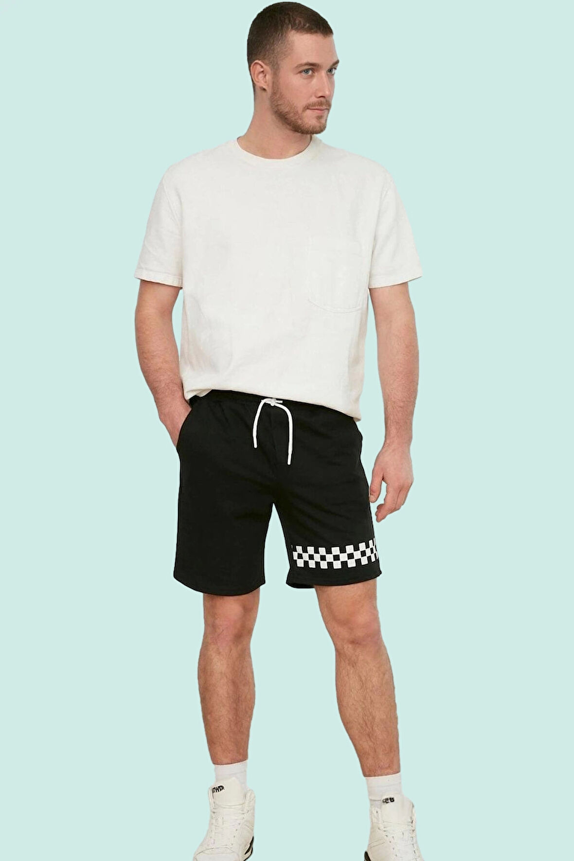 Erkek Casual Şort; Geometrik Baskı Boru Paça Normal Bel Rahat Kalıp Yazlık Günlük Kullanım