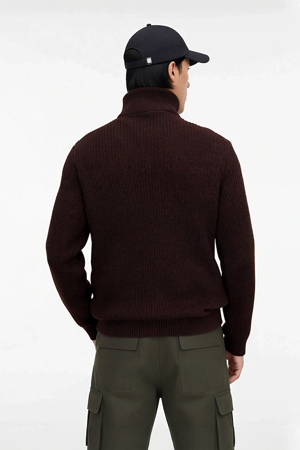 Erkek Casual Giyim İçin İdeal Regular Fit Düz Desen Fermuarlı Balıkçı Yaka Kalın Triko Kazak