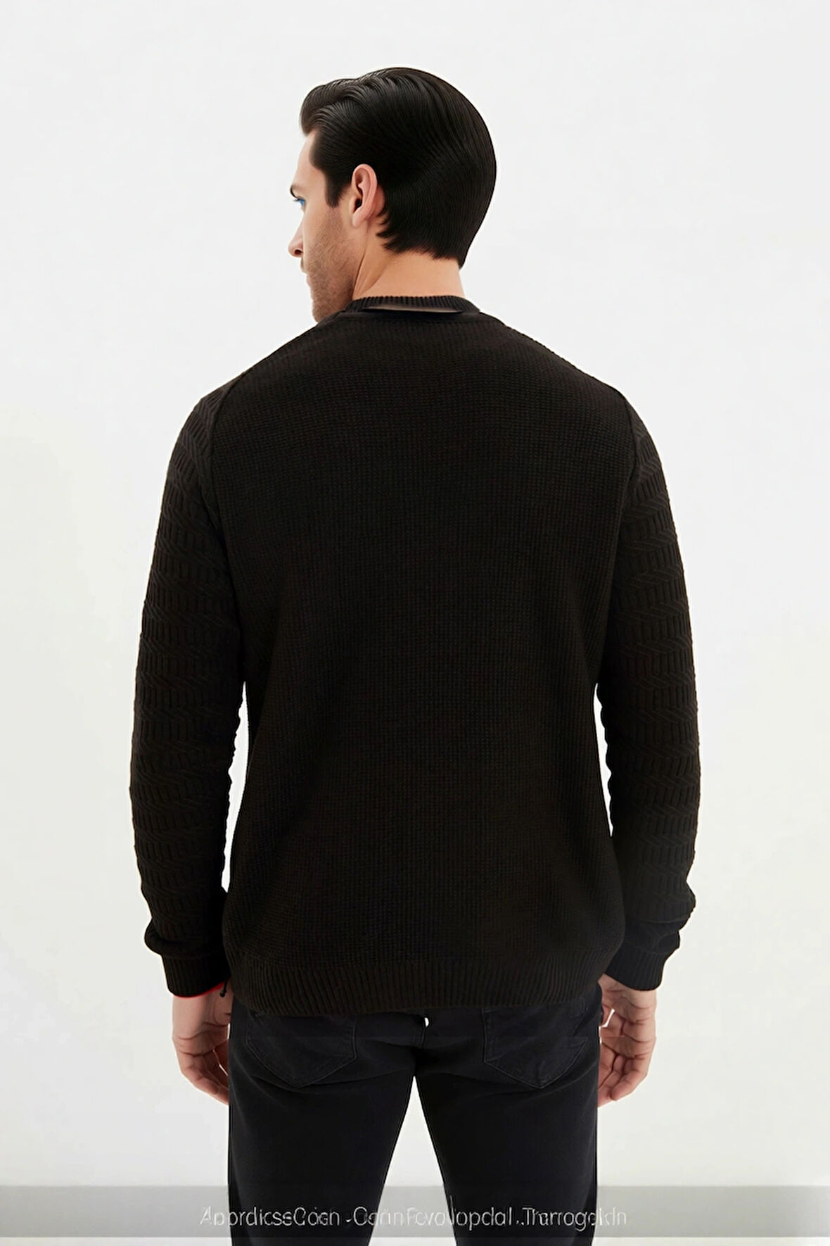 Erkek Uzun Kollu Fitted Kesim Basic Dokulu Triko Kazak Soğuk Havalarda Tarz Sahibi Görünüm