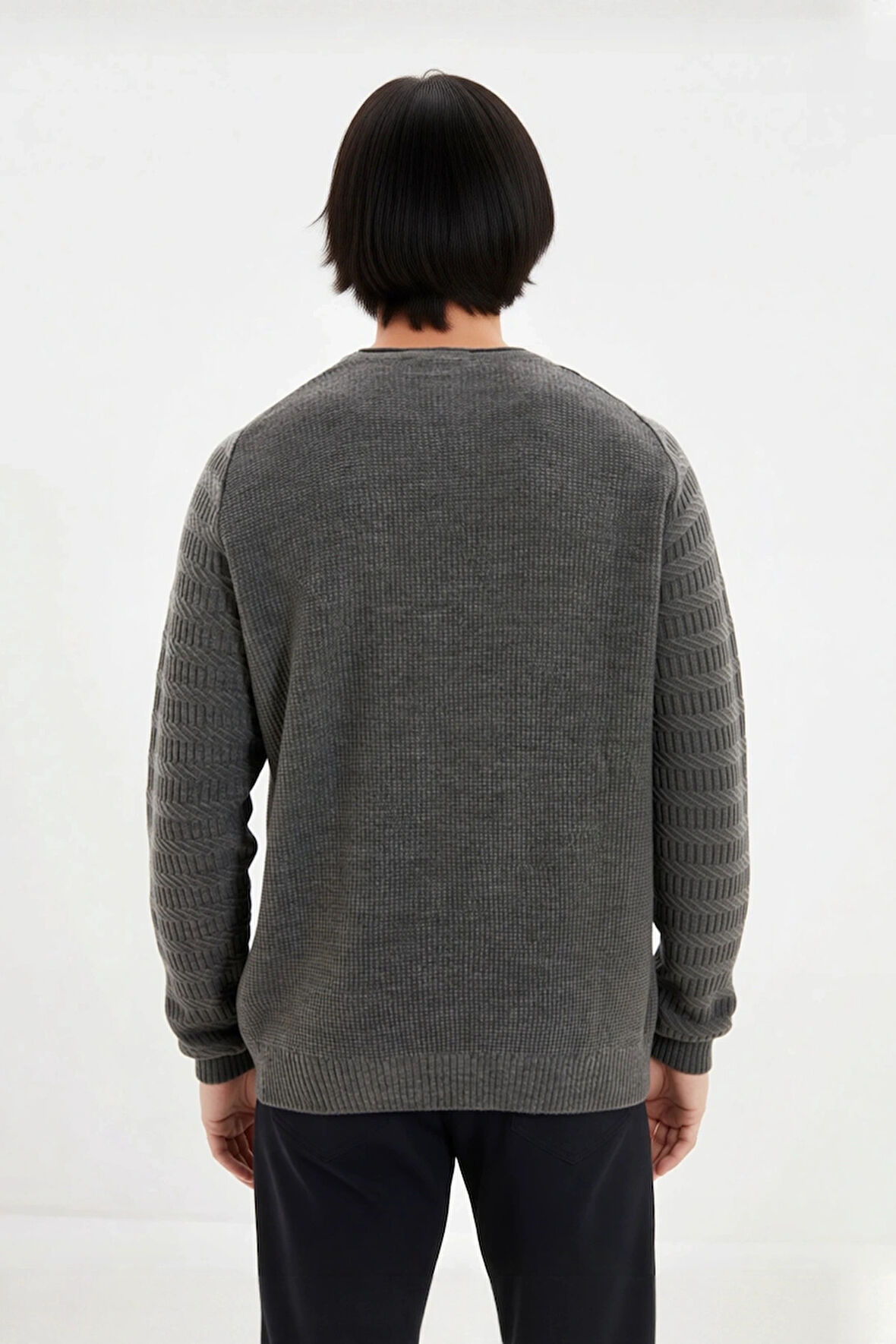 Erkek Uzun Kollu Fitted Kesim Basic Dokulu Triko Kazak Soğuk Havalarda Tarz Sahibi Görünüm