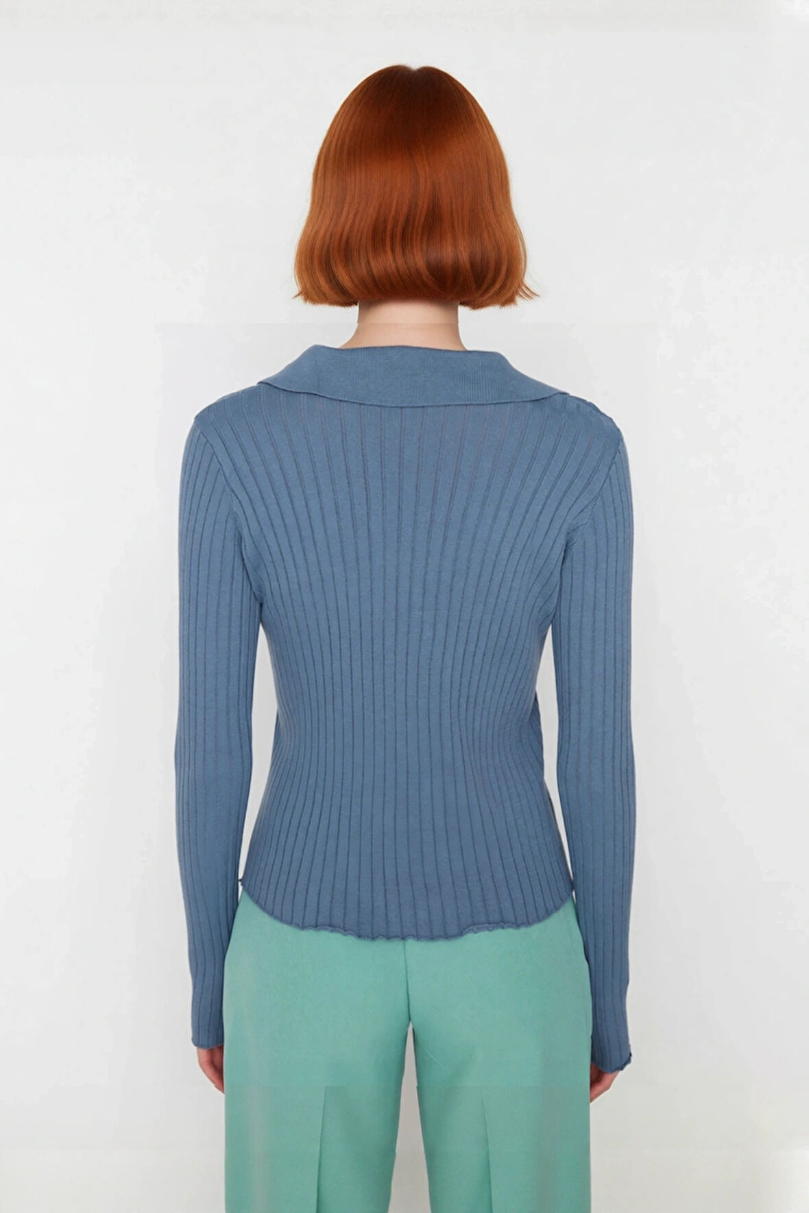 Kadınlar İçin Uzun Kollu Regular Fitilli Triko Kazak Polo Yaka Detaylı Kışlık Şık Görünüm Kaliteli