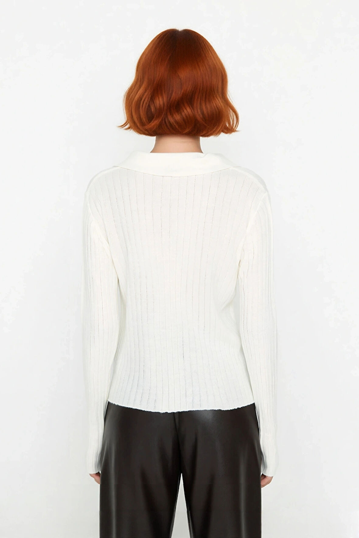 Kadınlar İçin Uzun Kollu Regular Fitilli Triko Kazak Polo Yaka Detaylı Kışlık Şık Görünüm Kaliteli