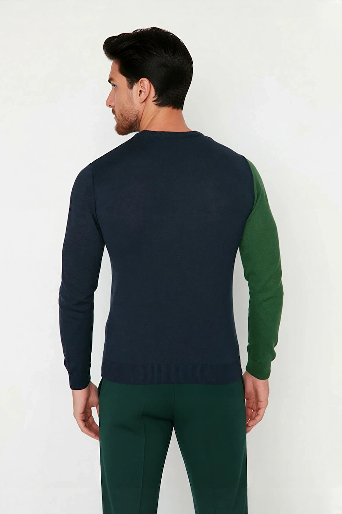 Erkekler İçin Casual Günlük Giyim Bisiklet Yaka Renk Bloklu Fitted Kalıp Uzun Kollu Kazak Kaliteli