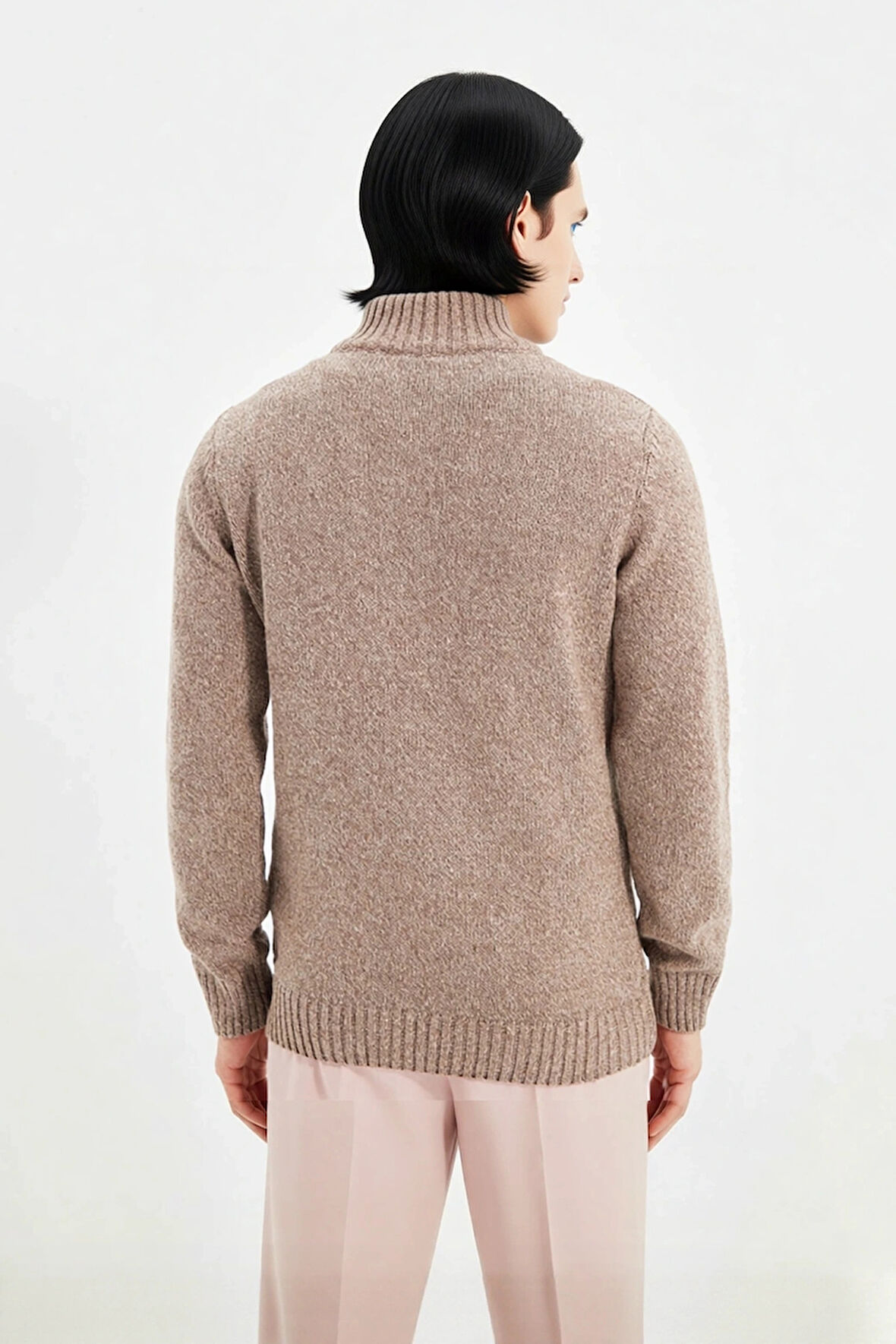 Erkek Gri Kalın Triko Düğmeli Dik Yaka Kazak Casual Ortamlar İçin Konforlu ve Şık Tasarım Kaliteli