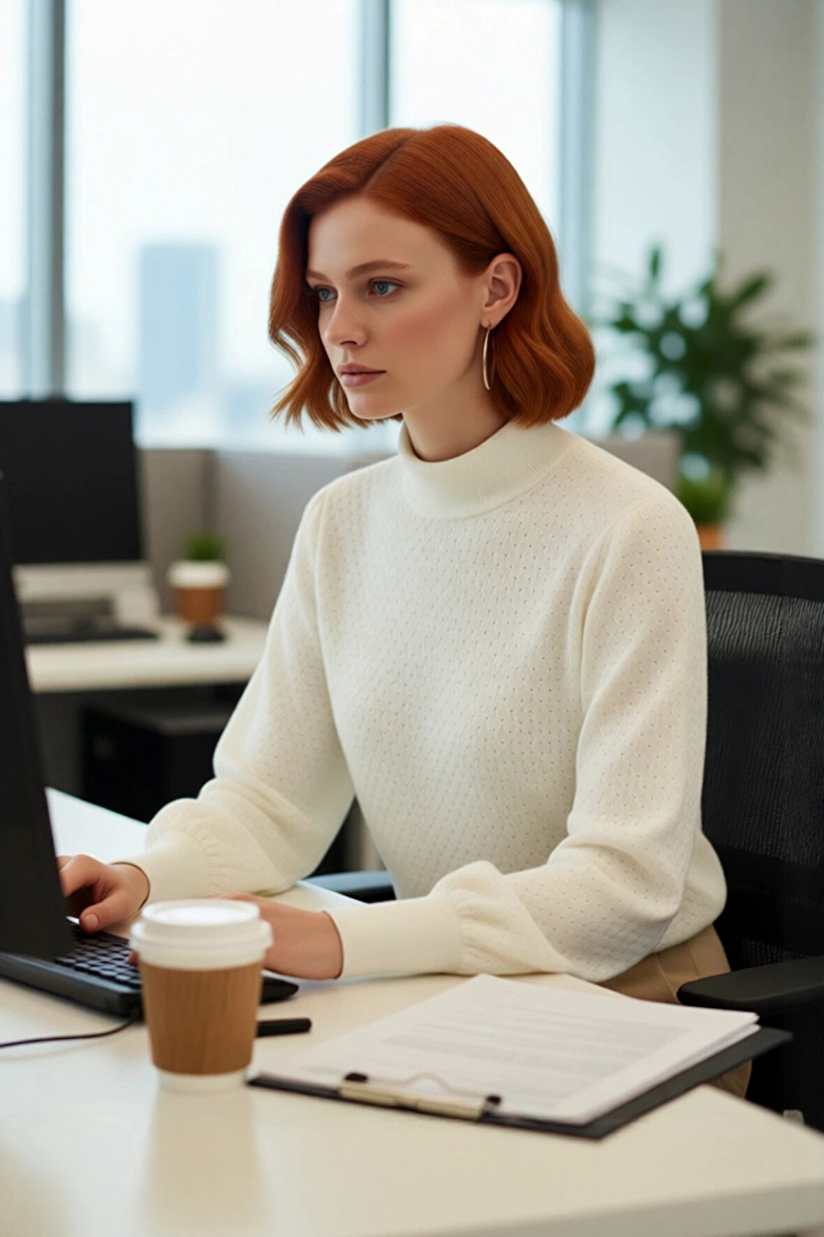 Kadın Dik Yaka Dokulu Balon Kol Regular Kalıp Akrilik Triko Kazak Günlük Ve Rahat Kış Kombinleri