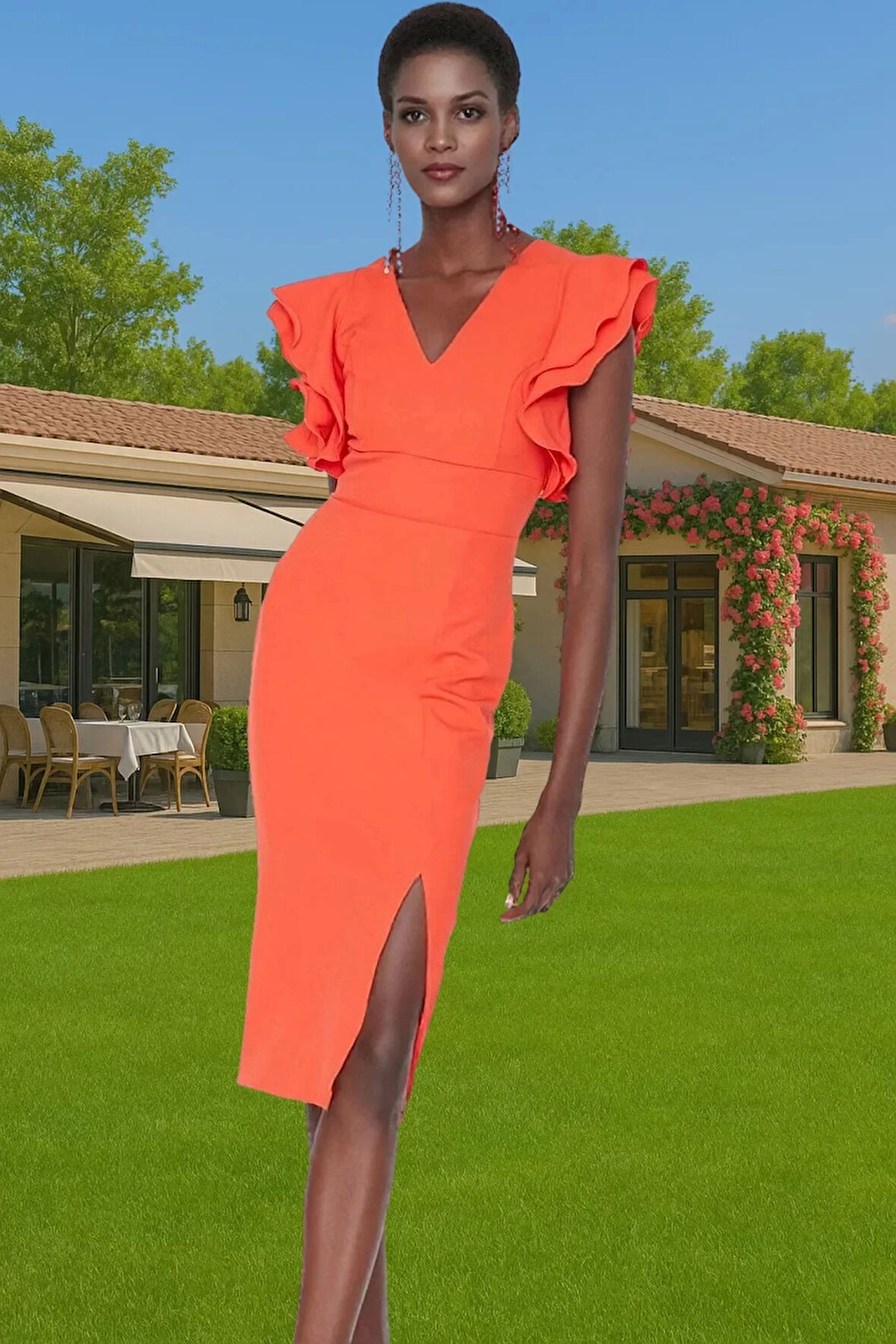 Bodycon Kalıp Kısa Kollu Polyester Abiye Elbise Profesyonel Görünüm Trend Tasarım Trend Tasarım