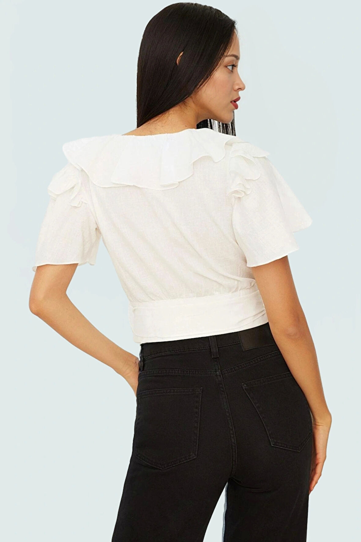 100 Pamuk Bluz V Yaka Melek Kol Rahat Kesim Yazlık Profesyonel Görünüm Uzun Ömürlü