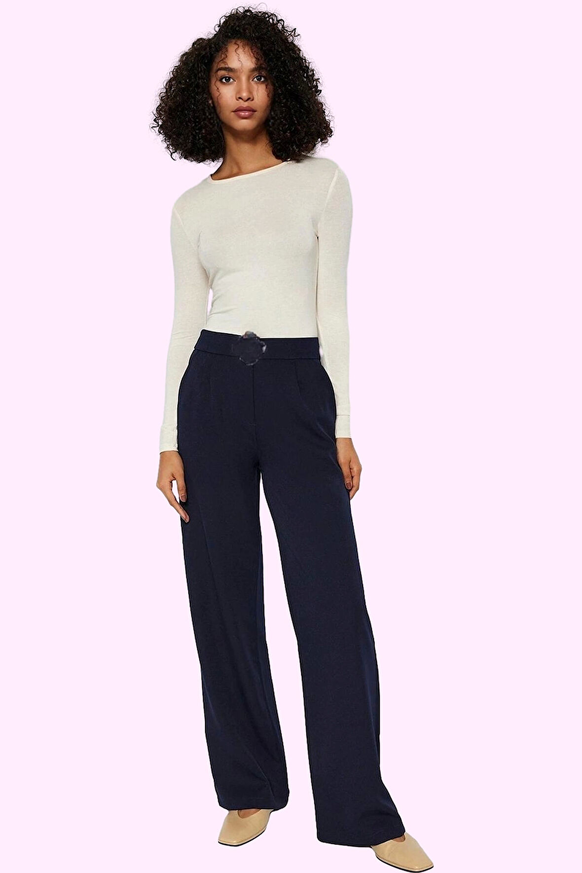 Kadın Casual Wide Leg Pantolon Dokuma Kumaş Yüksek Bel Çift Cepli Günlük Dayanıklı Malzeme