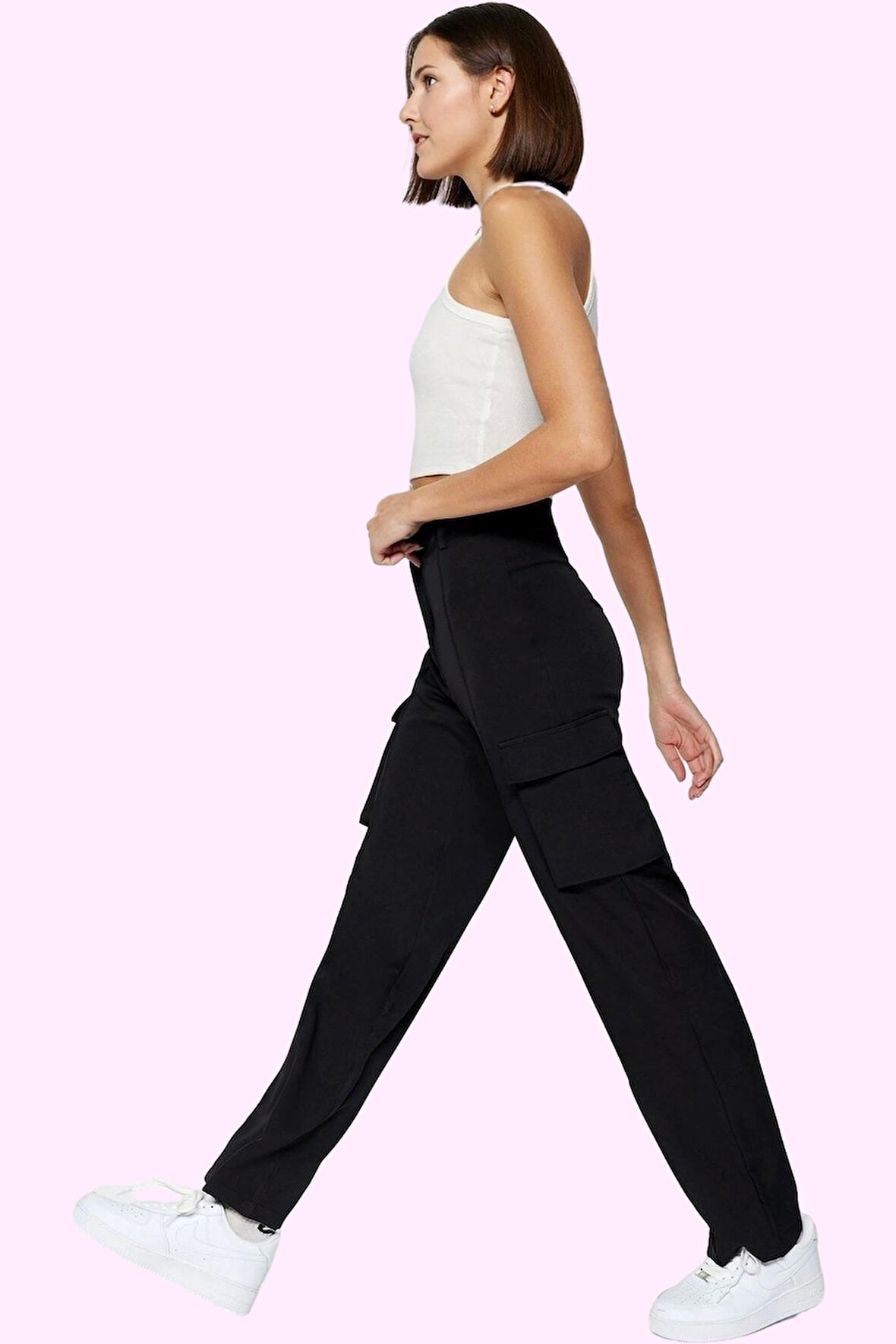 Kadın Straight Pantolon Dokuma Kumaş Yüksek Bel Rahat Günlük Kullanım Yaz Aylarının Vazgeçilmezi