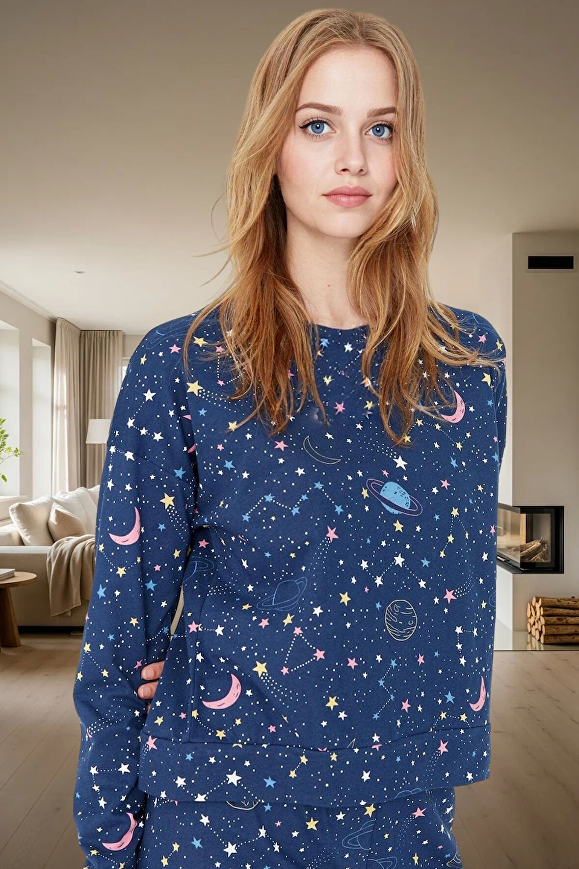 Galaksi Desenli Örme Pijama Kışlık Konfor ve Şıklık Yüksek Kalite Premium