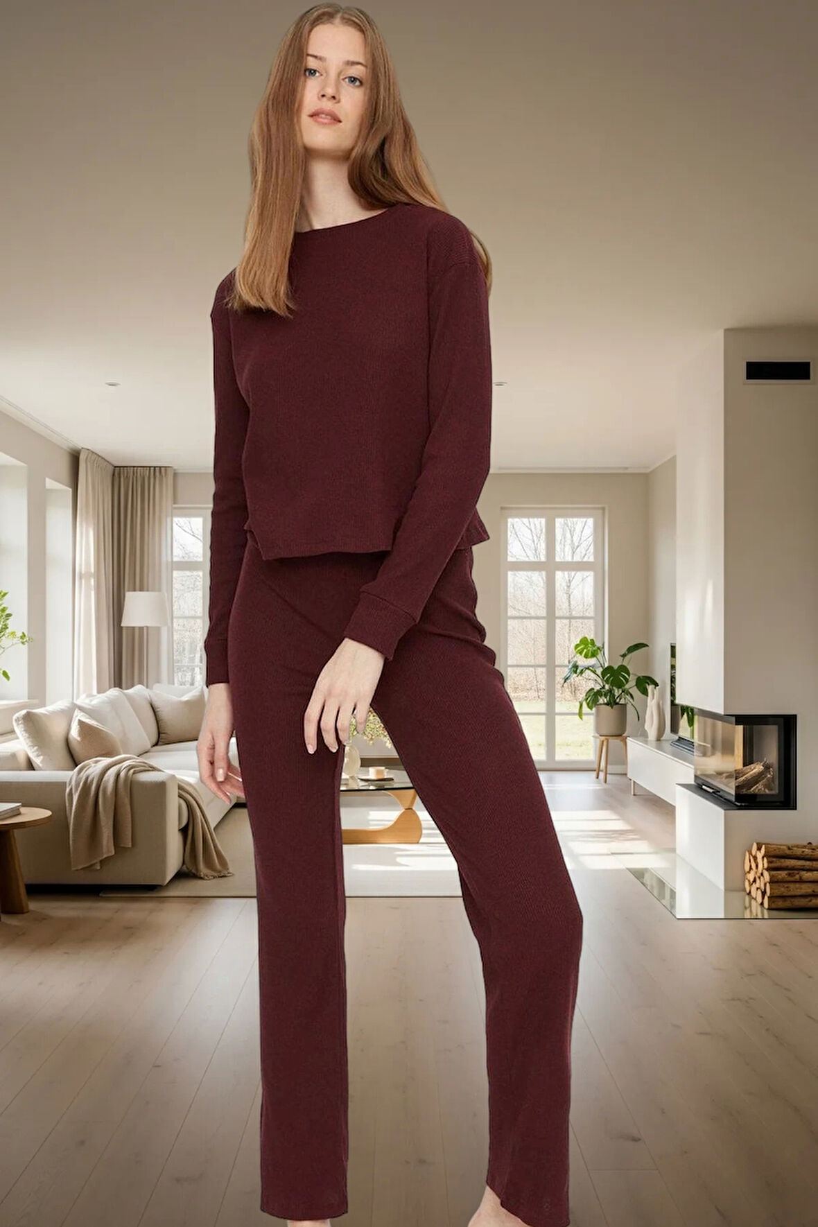 Pamuklu Pijama Takımı Örme Kumaş Rahat Kalıp Kış İçin İdeal Konforlu Kesim Yüksek Kalite