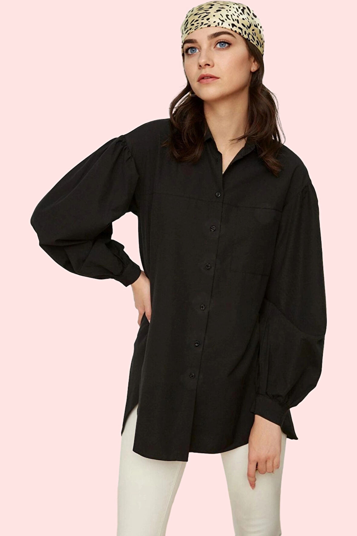 Kadın Basic Gömlek Viskon Karışımlı Dokuma Kumaş Relaxed Kalıp Uzun Kollu Günlük Şıklık Hafta Sonu