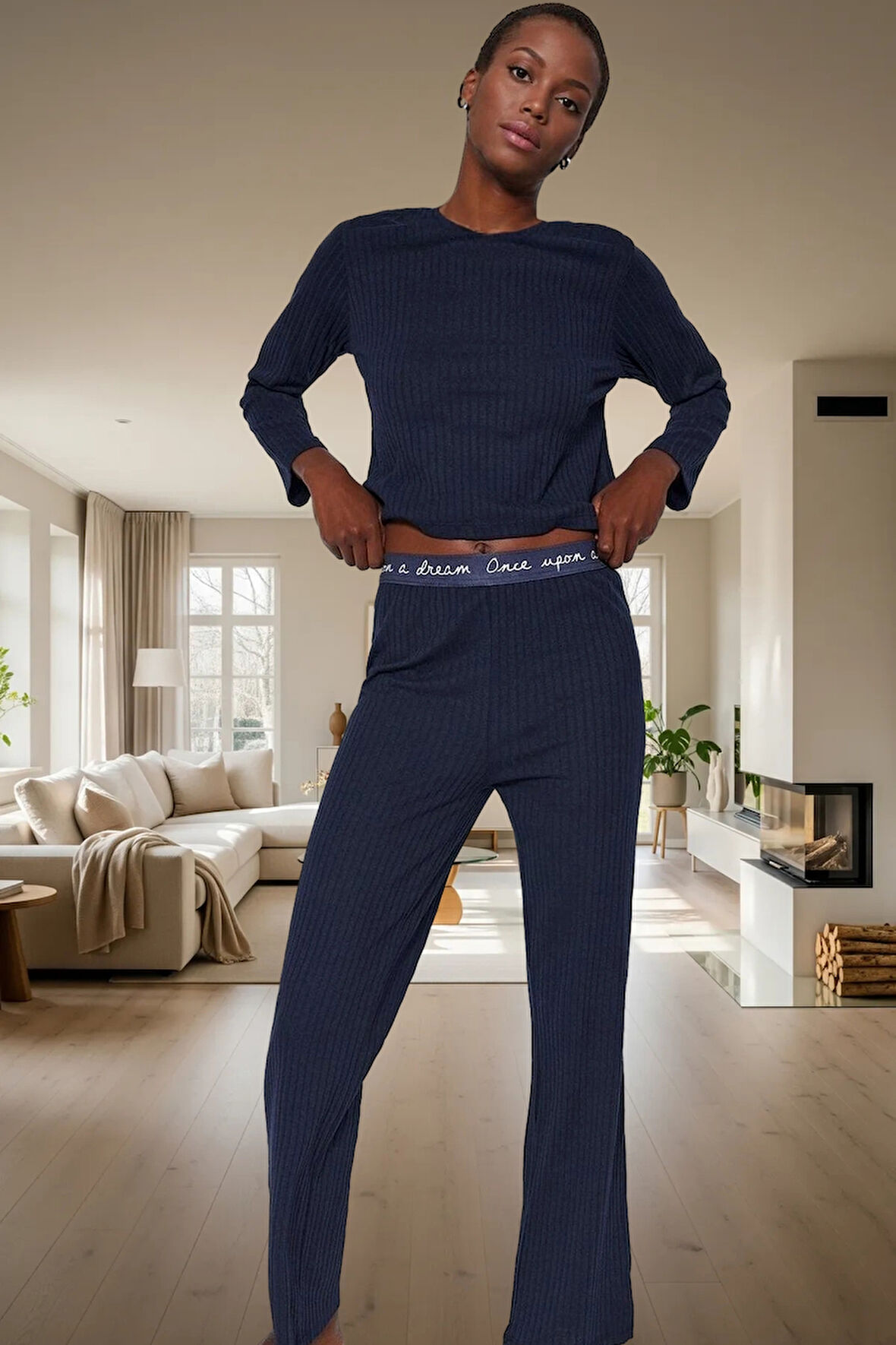 2 Parça Pijama Takımı Nefes Alan Kumaş Regular Kalıp Geniş Paça Kış Mevsimi Rahat Kullanım