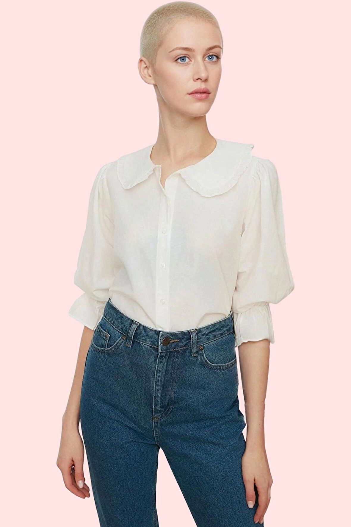 Kadın Pamuk Terrycotton Kumaş Bebe Yaka Gömlek Klasik Şıklık Günlük Kullanım Modern Tasarım