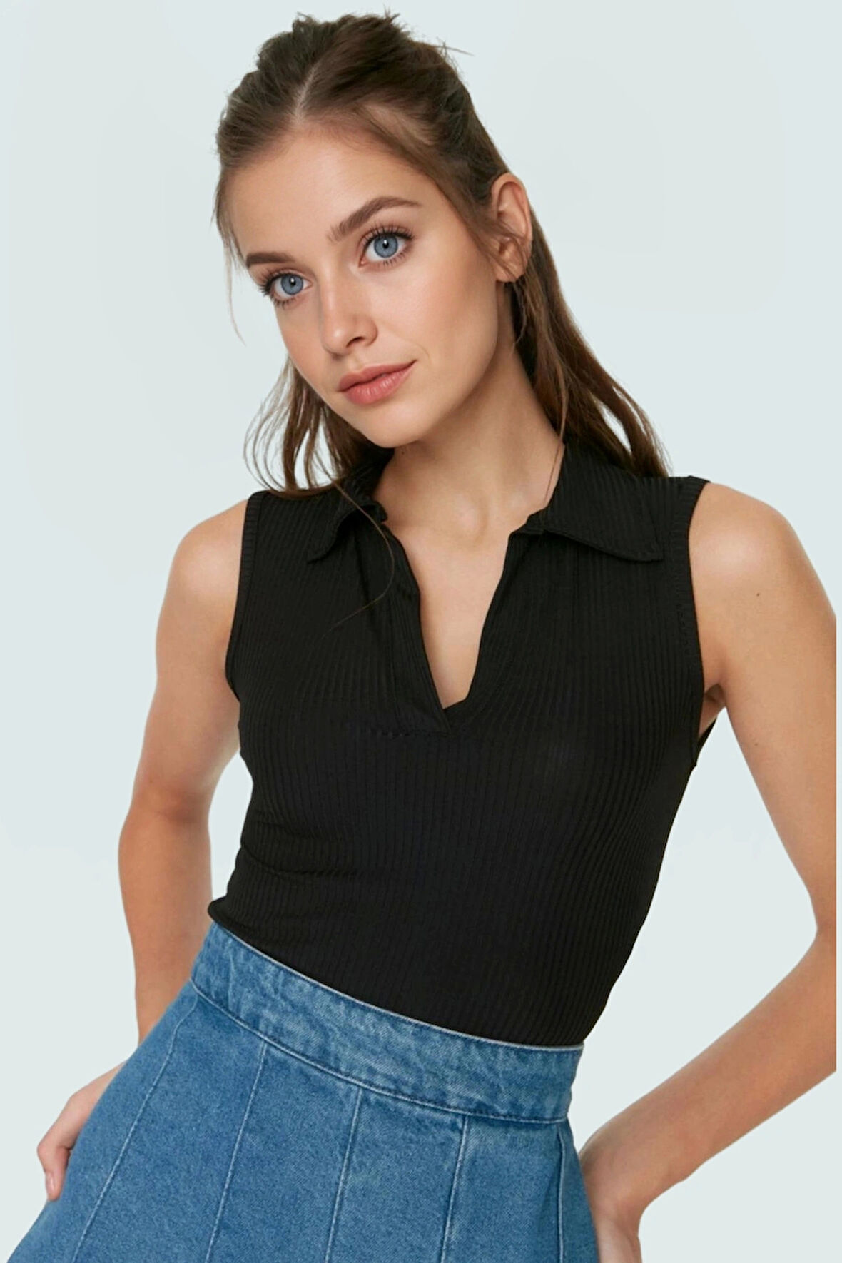 Yazlık Crop Bluz Polyester Elastan Örme Kumaş Rahat Kalıp Mükemmel Uyum Ve Şık Konforlu Kesim