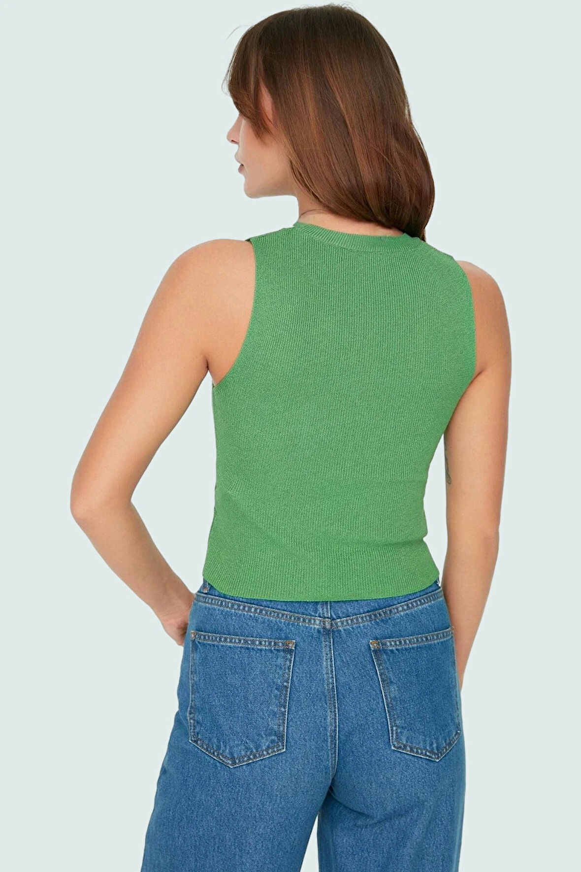 Rahat Kolsuz Triko Bluz Bisiklet Yaka Fitted Kalıp Yazlık Şık Görünüm Yüksek Kalite